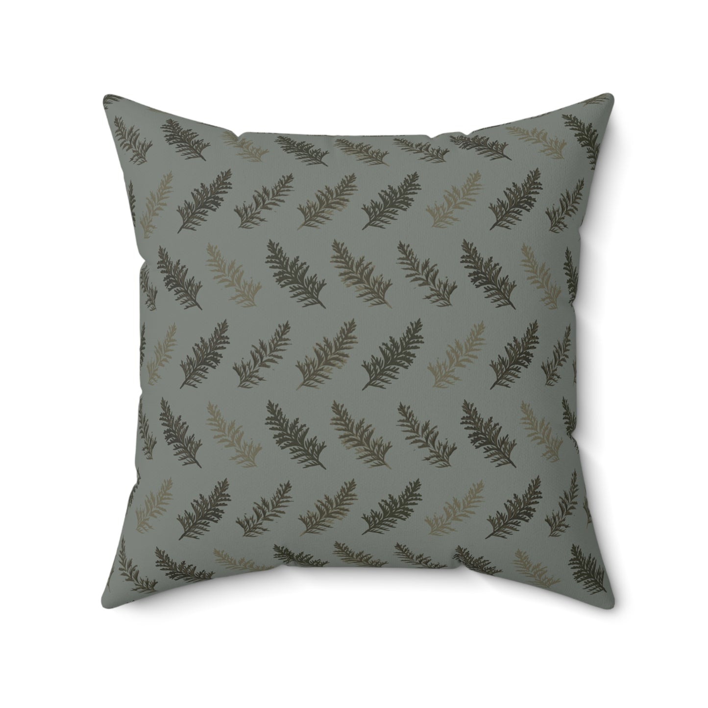 Cedar Leaves Green Fall/ Halloween Spun Polyester Square Pillow