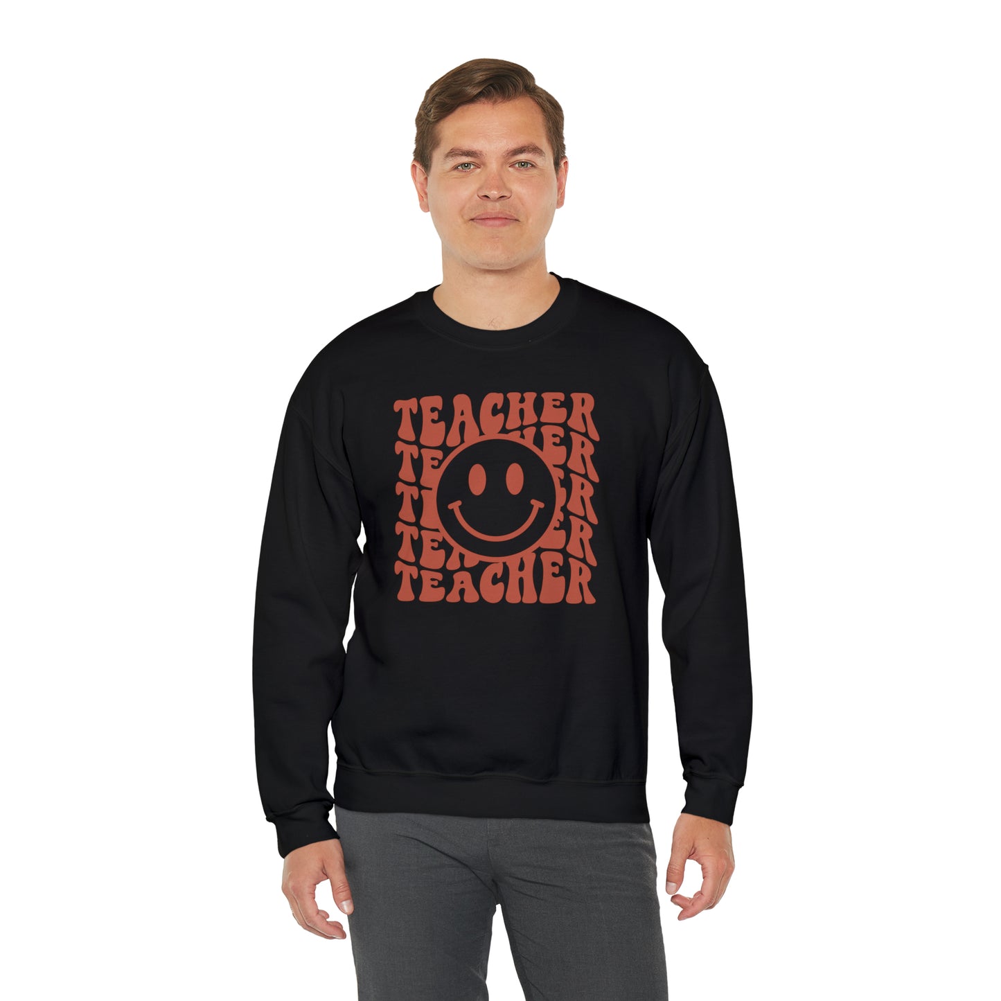 Retro Rust Colored Teacher with Smiley Face Unisex Heavy Blend™ Crewneck Sweatshirt