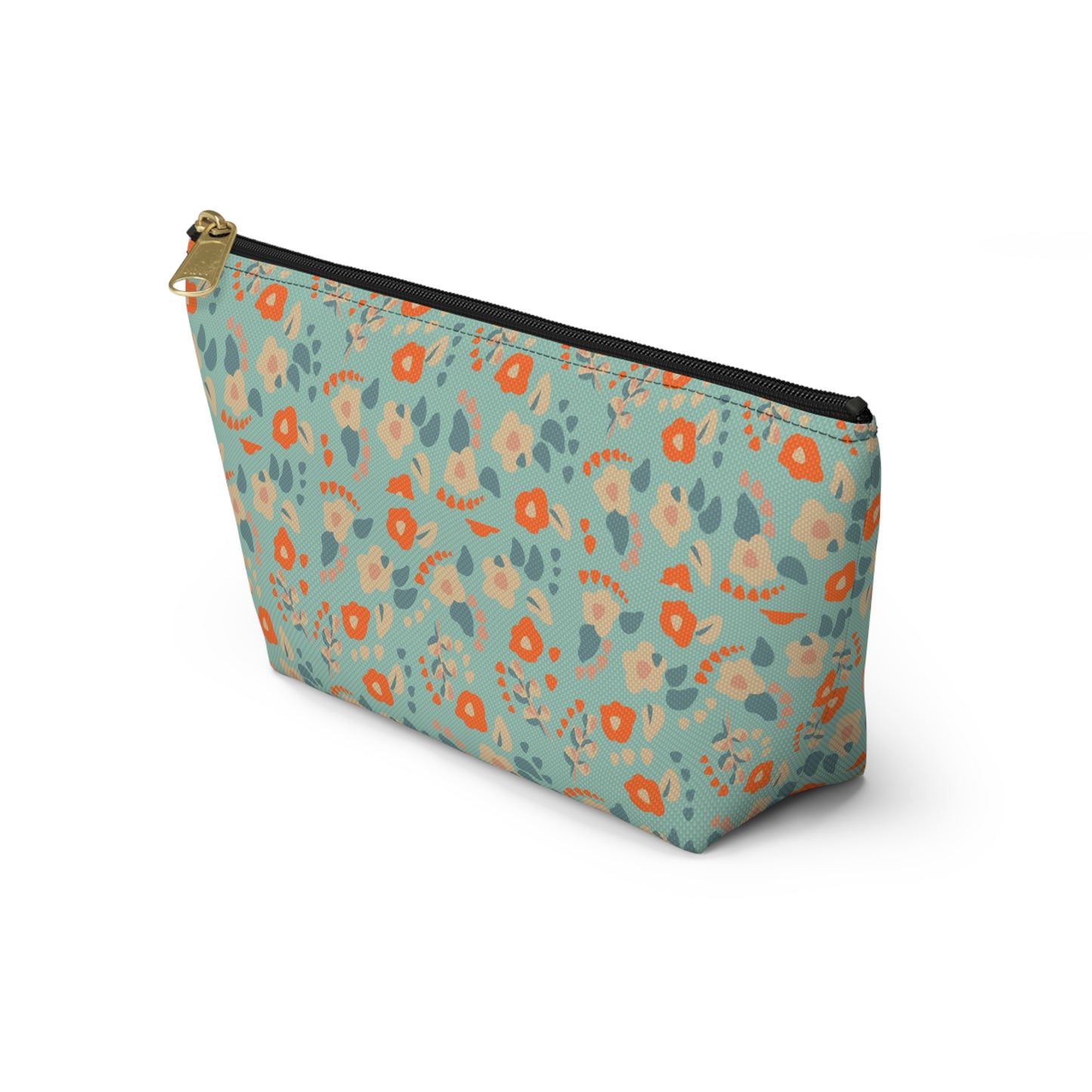 Orange Floral Print Design  Accessory Pouch w T-bottom