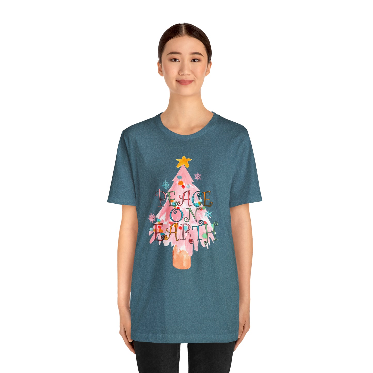 Peace on Earth Christmas/ Holiday Bella Jersey Short Sleeve Tee (Unisex)