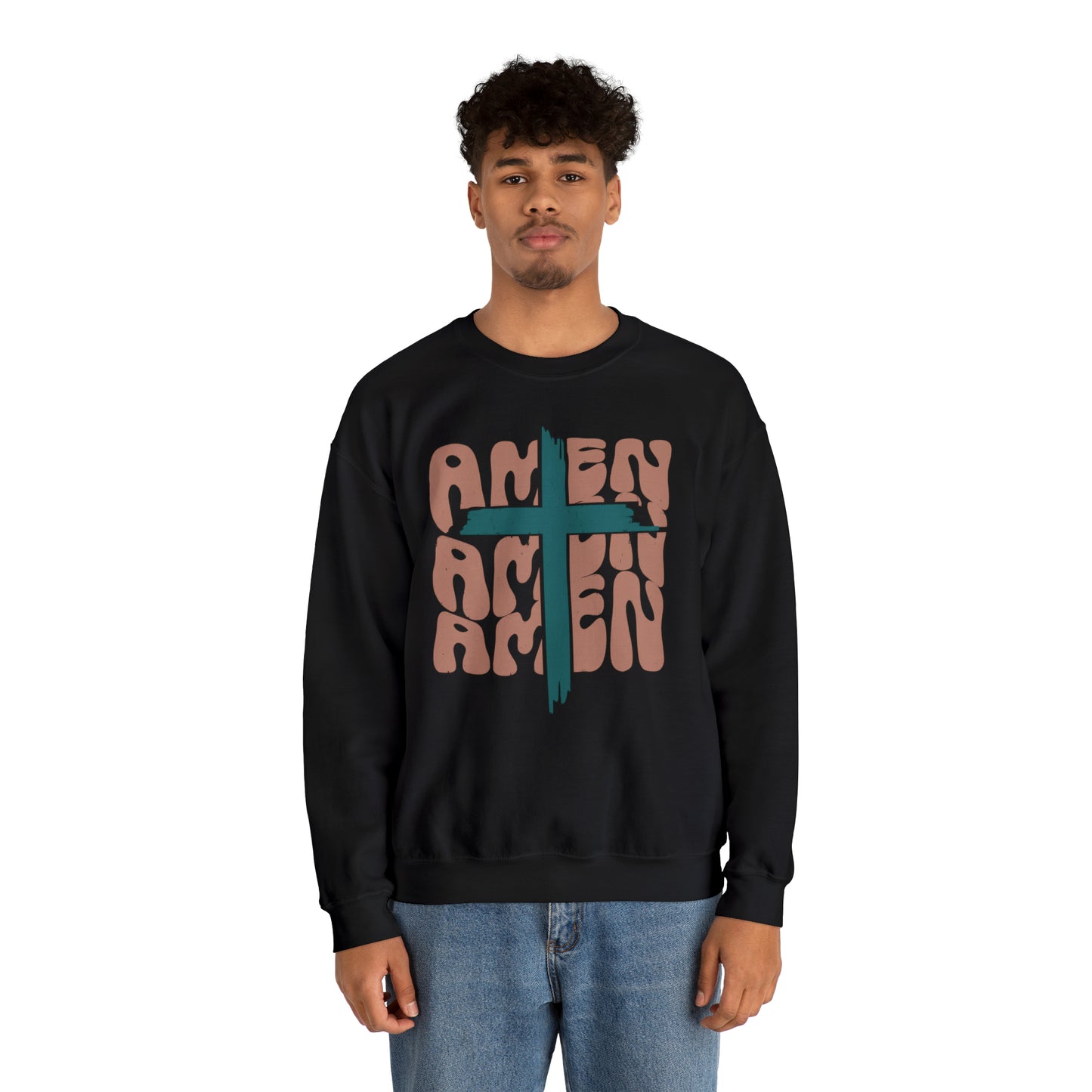 Vintage Amen Amen Amen with Cross Design Boho Color Print Heavy Blend™ Crewneck Sweatshirt