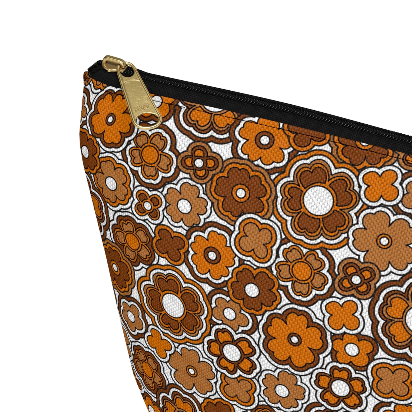 Flower Power Retro Brown Floral Print Design  Accessory Pouch w T-bottom