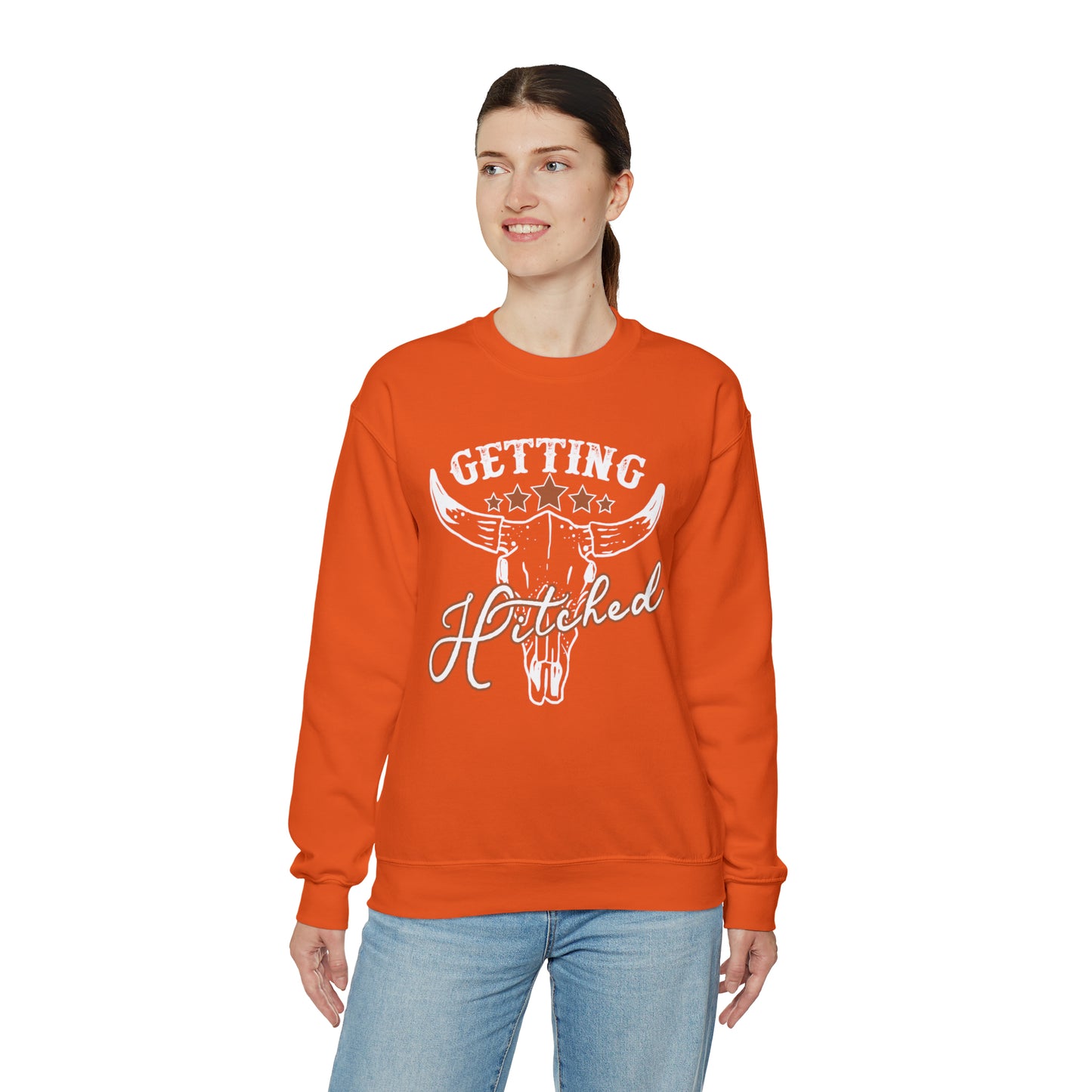 Vintage Getting Hitched Bride Unisex Heavy Blend™ Crewneck Sweatshirt - White Ink