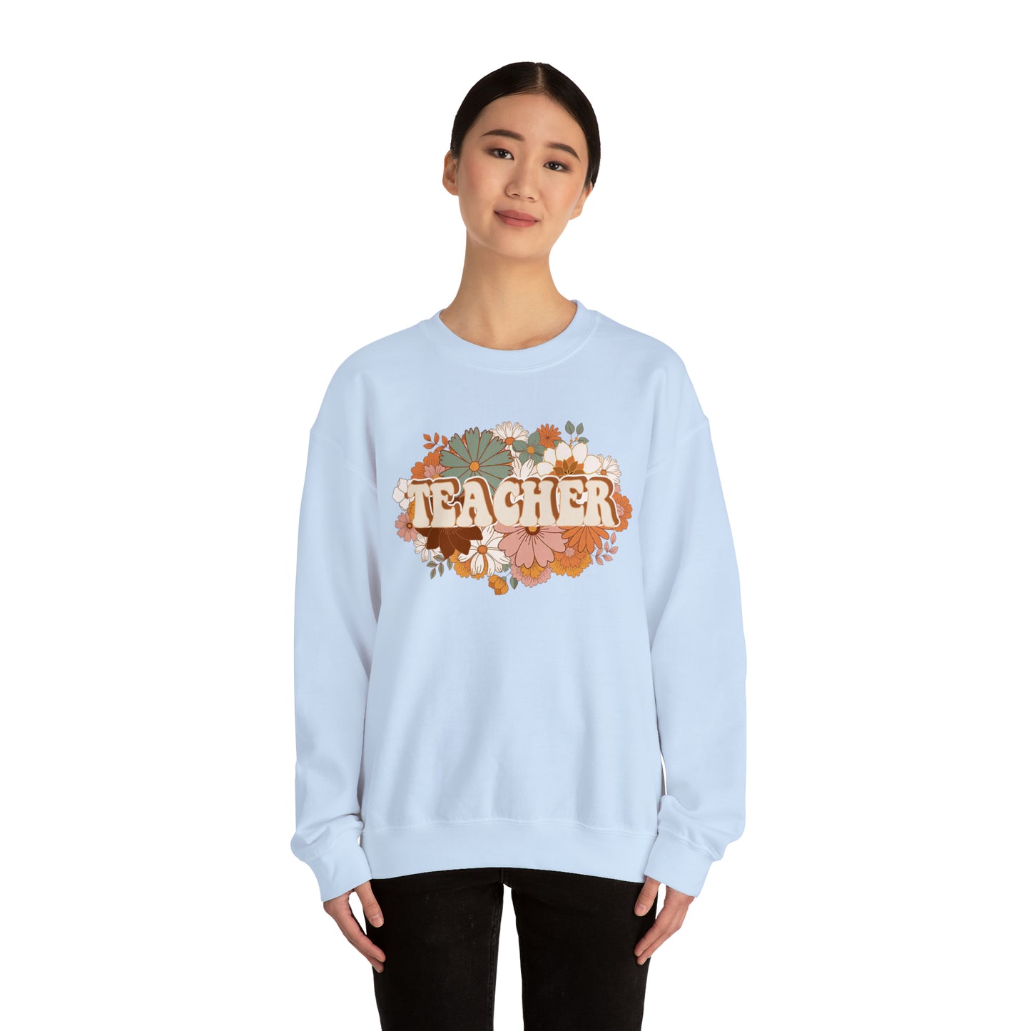 Vintage Retro Floral Teacher Warm Colors Unisex Heavy Blend™ Crewneck Sweatshirt