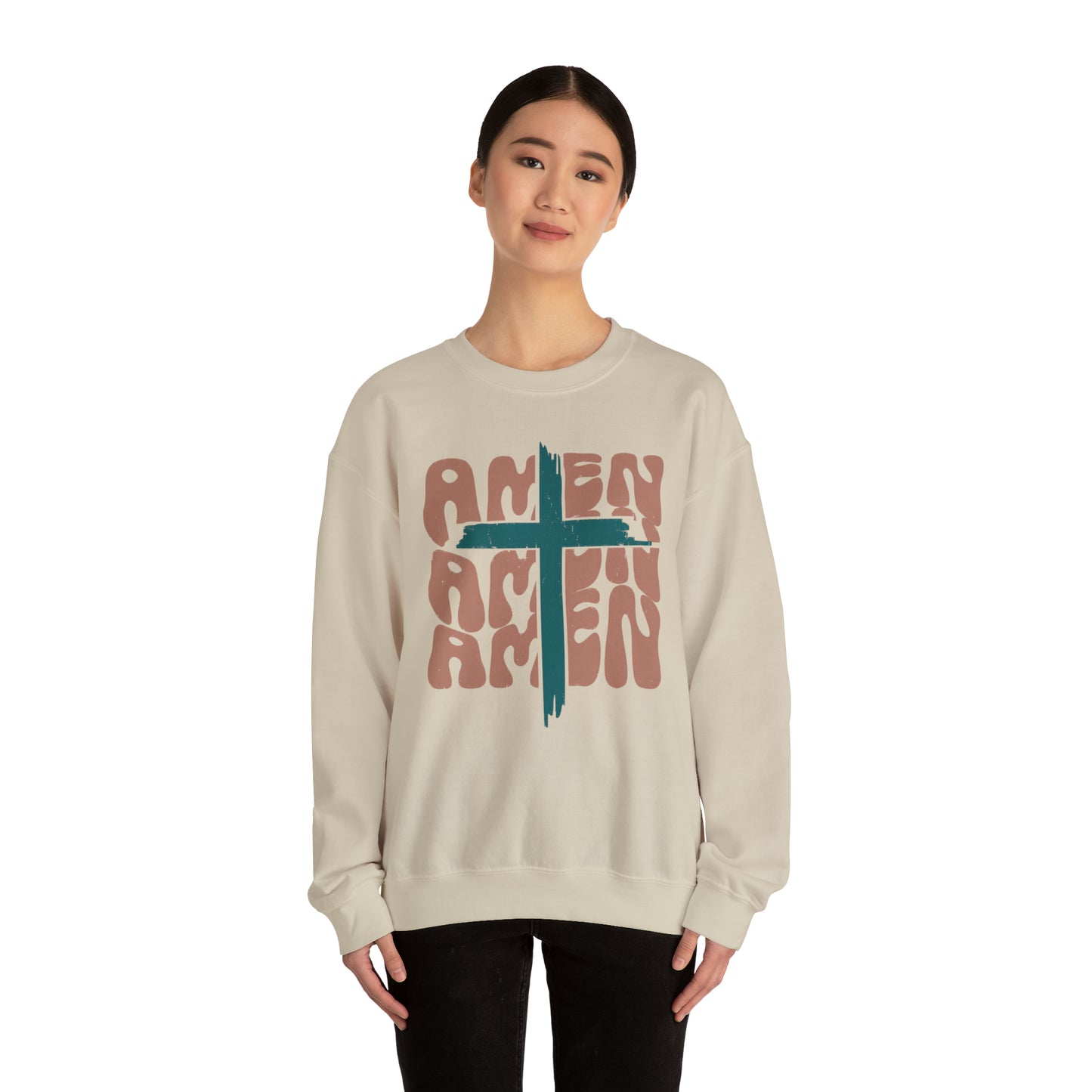 Vintage Amen Amen Amen with Cross Design Boho Color Print Heavy Blend™ Crewneck Sweatshirt