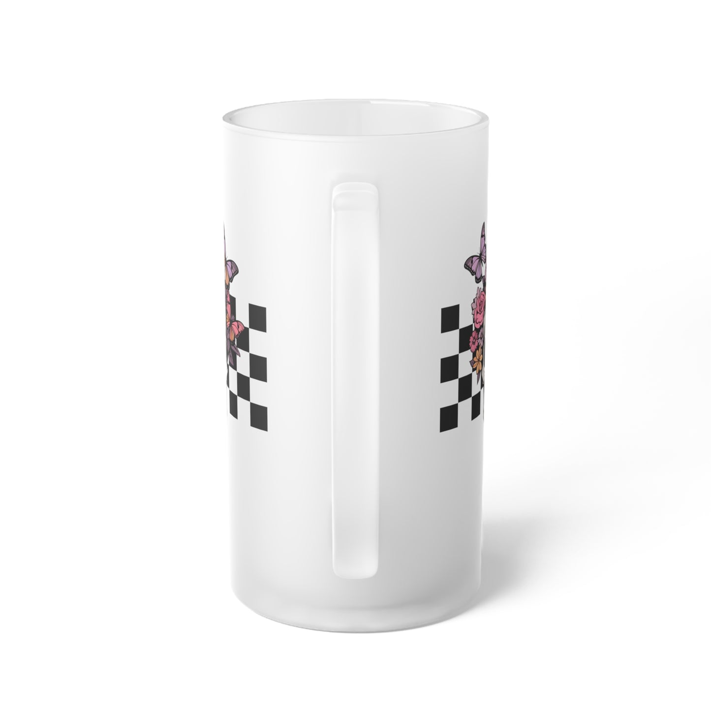 Floral Skeleton Head Hallowen/ Fall Logo Frosted Glass Beer Mug