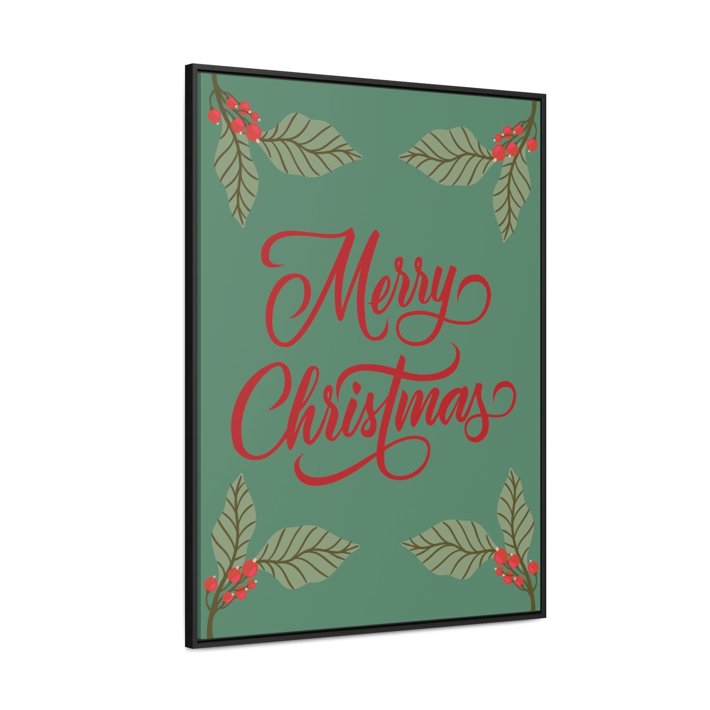 Merry Christmas Holly Berry Christmas Leaf Gallery Canvas Wraps, Vertical Frame