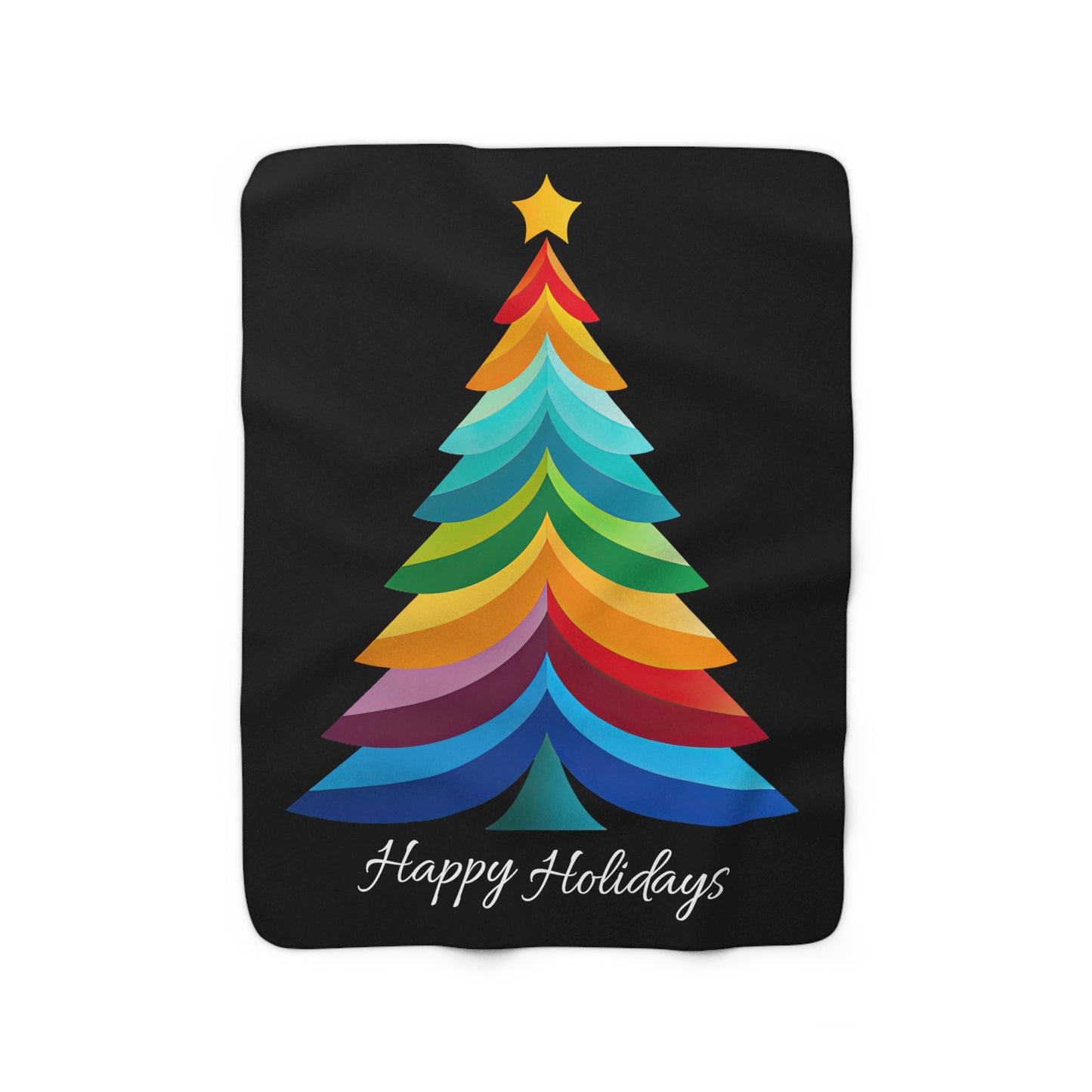 Happy Holidays Rainbow Christmas Tree Sherpa Fleece Blanket