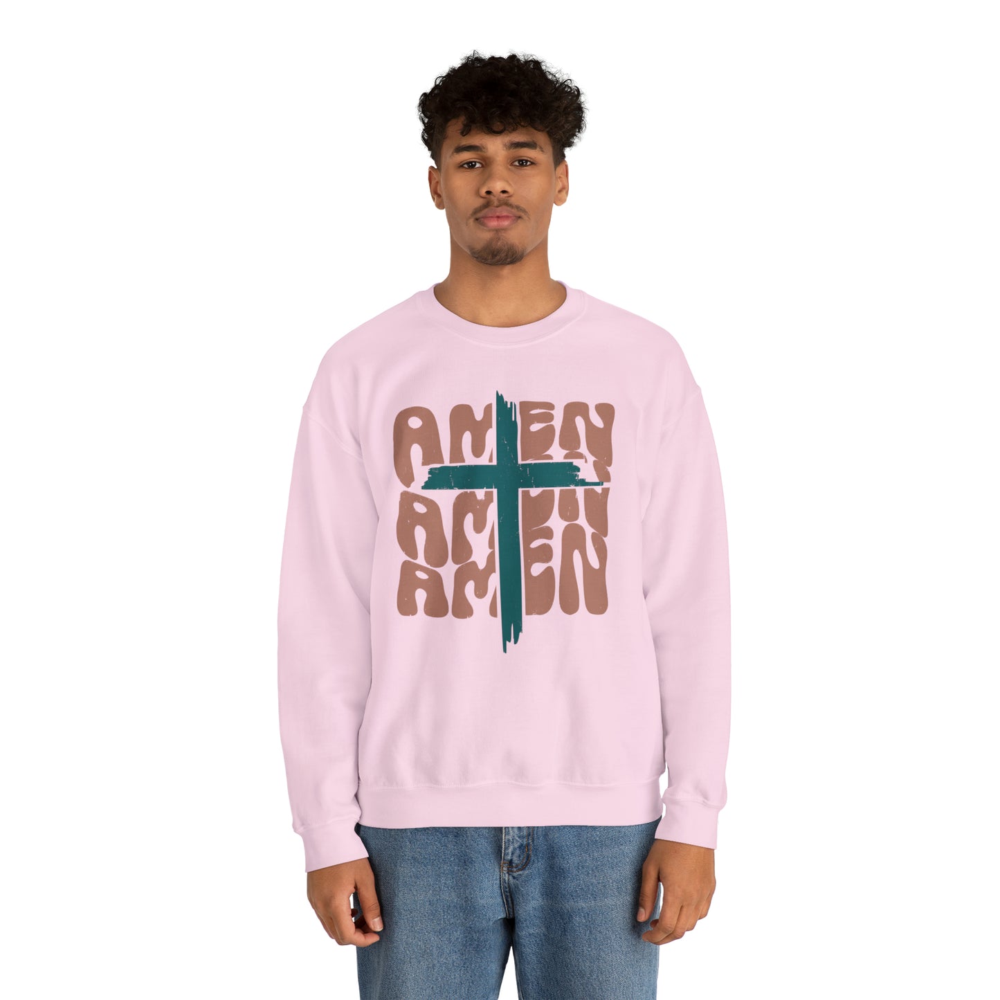 Vintage Amen Amen Amen with Cross Design Boho Color Print Heavy Blend™ Crewneck Sweatshirt