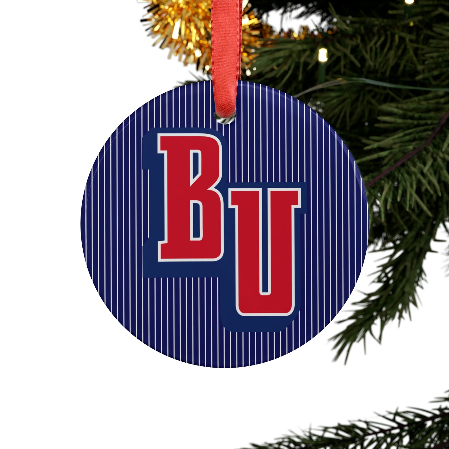 BU Belmont University Logo Ornament with Ribbon