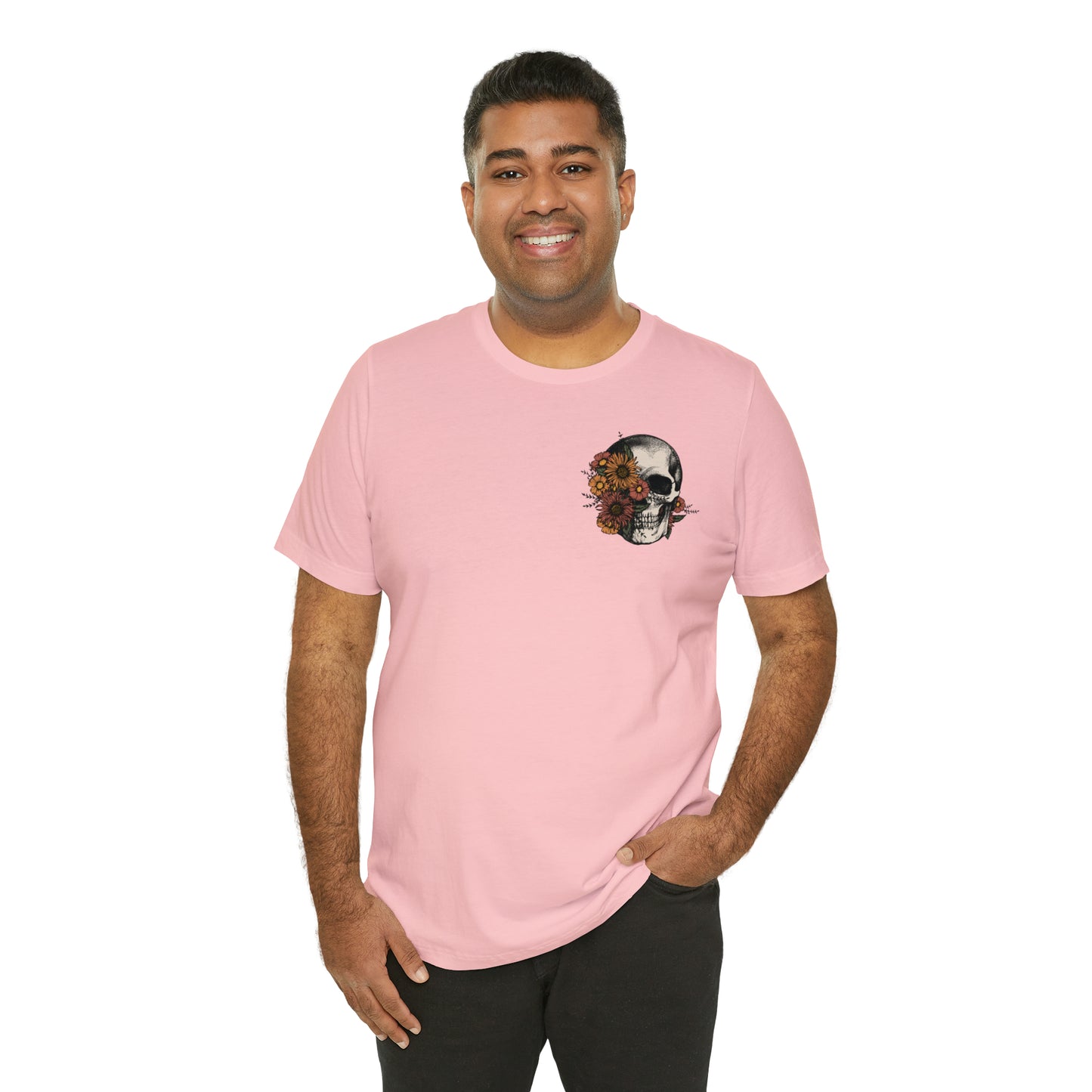 Floral Skeleton Head Front and Back Design T-Shirt