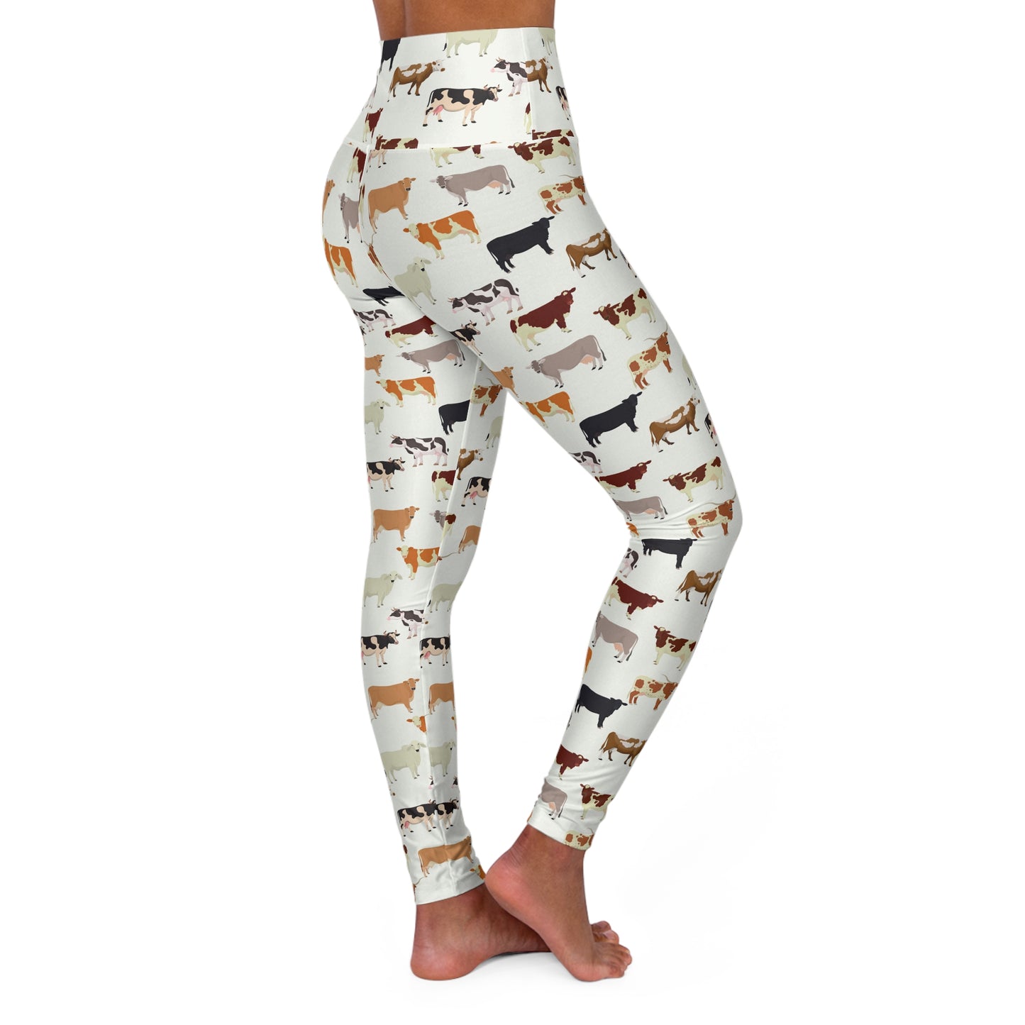 Many Cow Breed Patterned High Waisted White Yoga Leggings