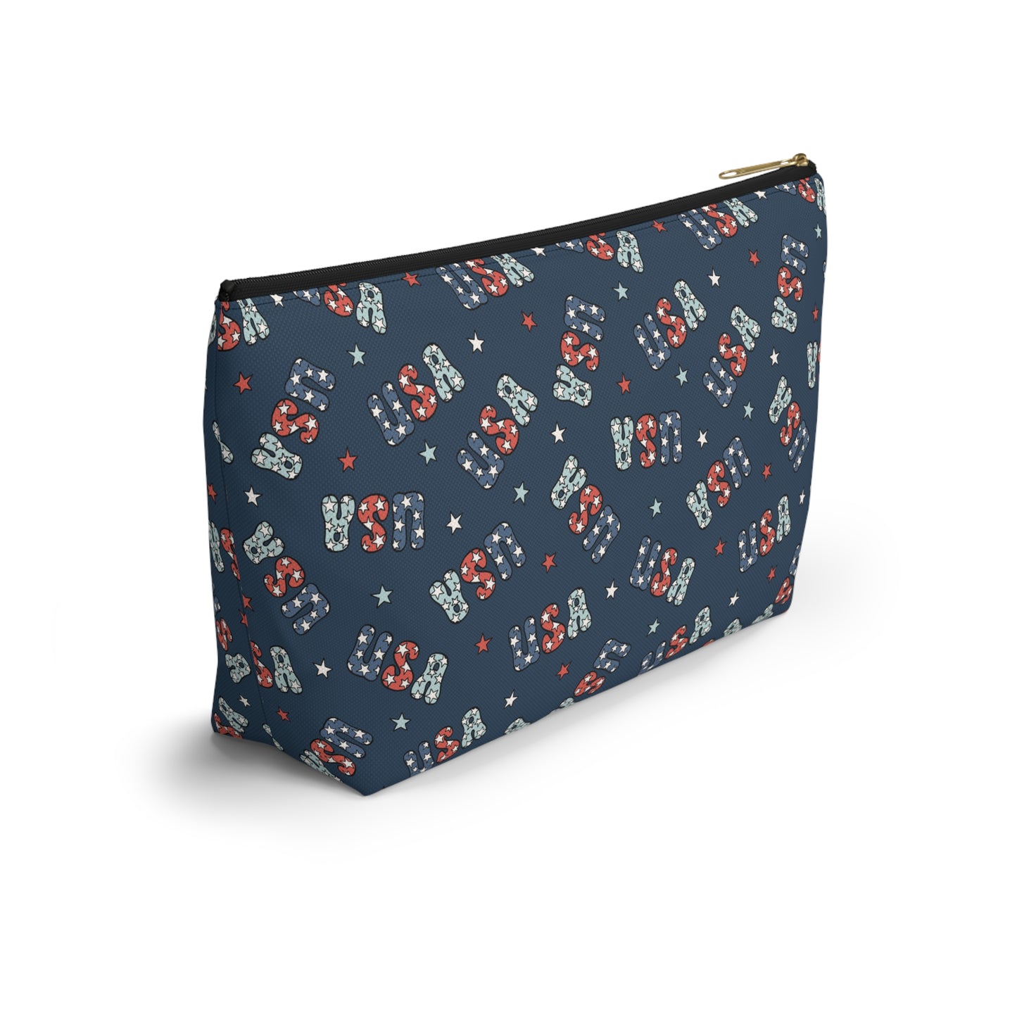 USA America 4th of July USA Stars Red, White and Blue Print Design Accessory Pouch w T-bottom