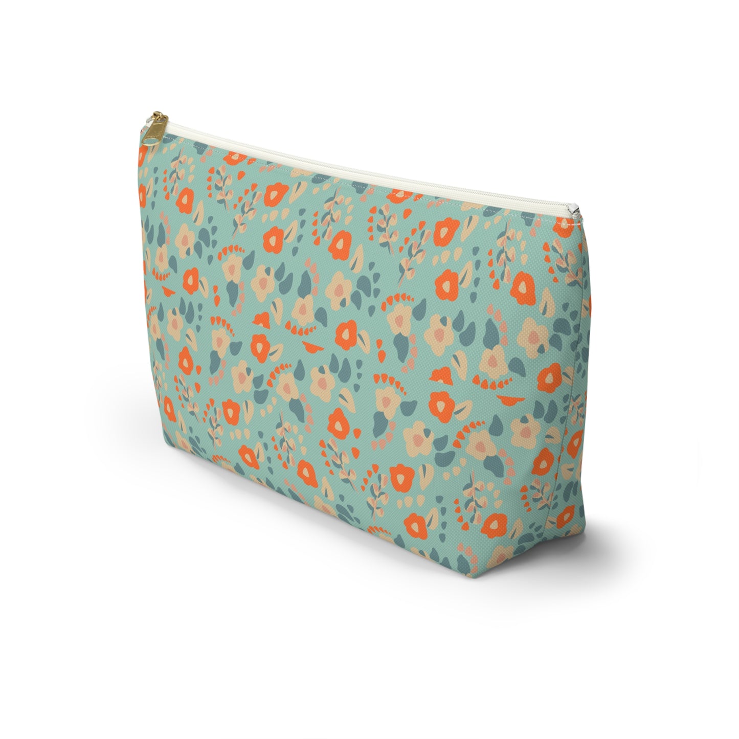 Orange Floral Print Design  Accessory Pouch w T-bottom