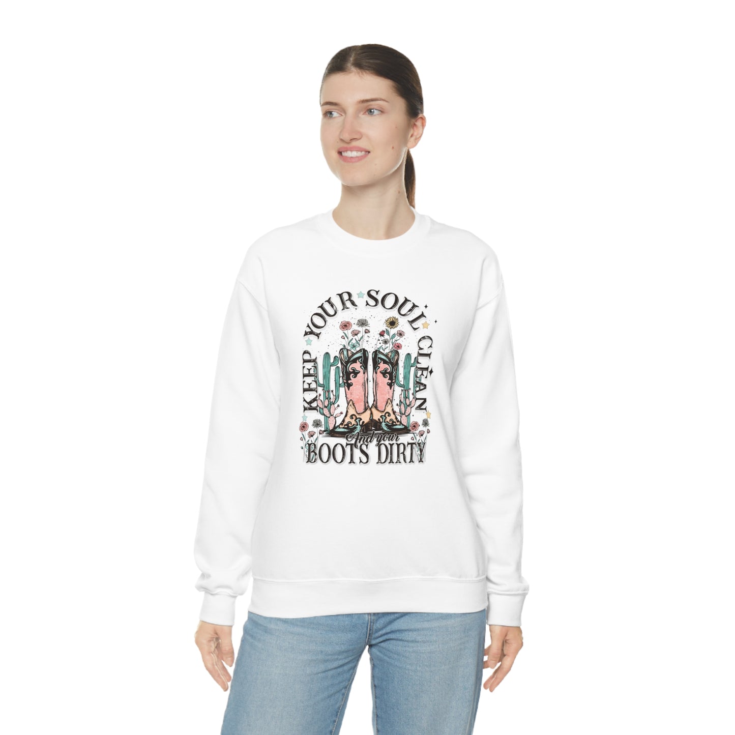 "Keep Your Soul Clean and Your Boots Dirty" - Unisex Heavy Blend™ Crewneck Sweatshirt