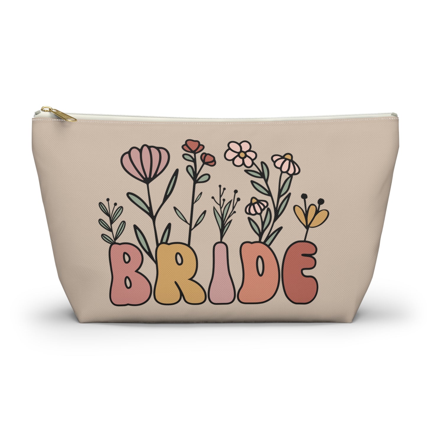 Retro Boho Bride Floral Print Design Accessory Pouch w T-bottom