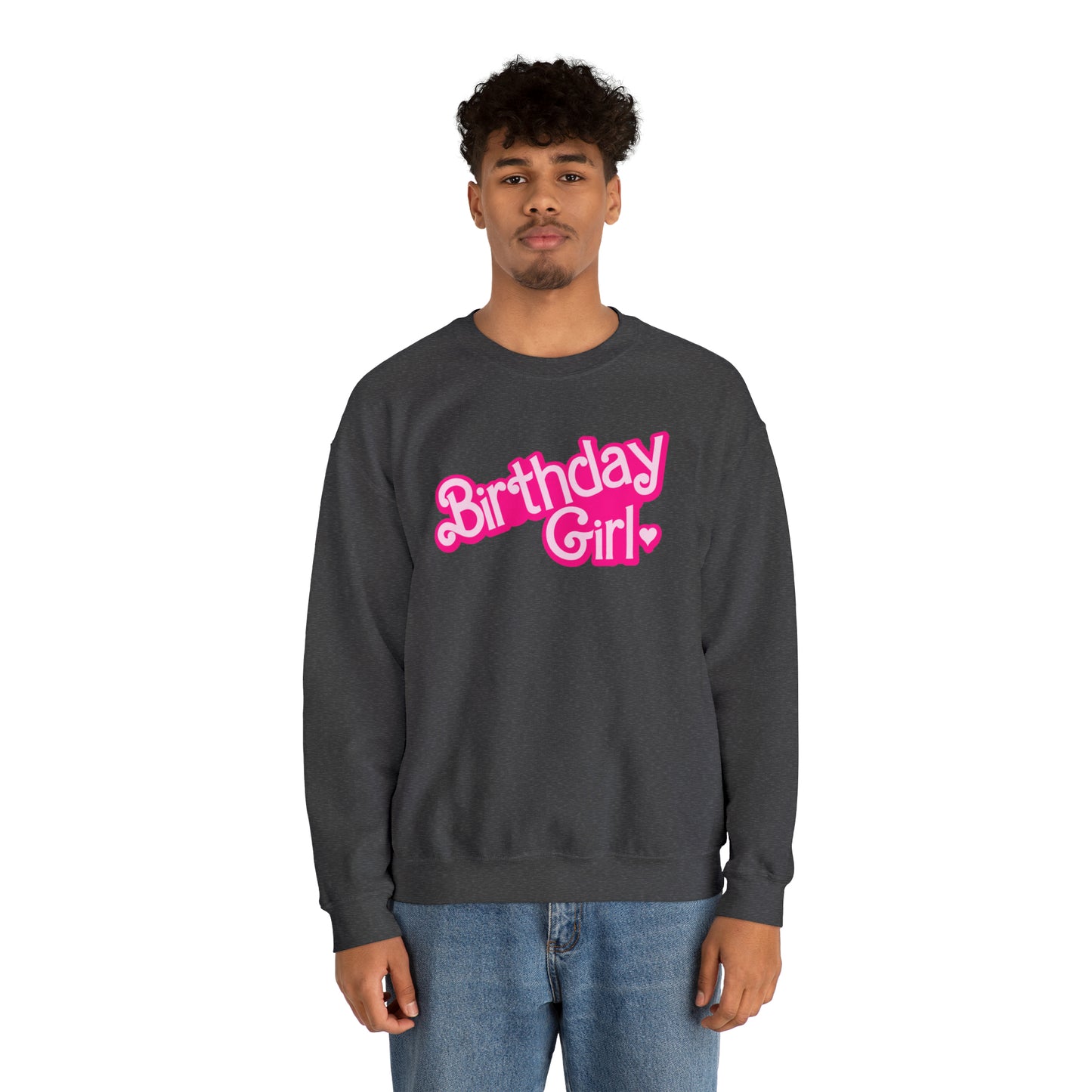 Birthday Girl with Hot Pink Barbie Font Heavy Blend™ Crewneck Sweatshirt
