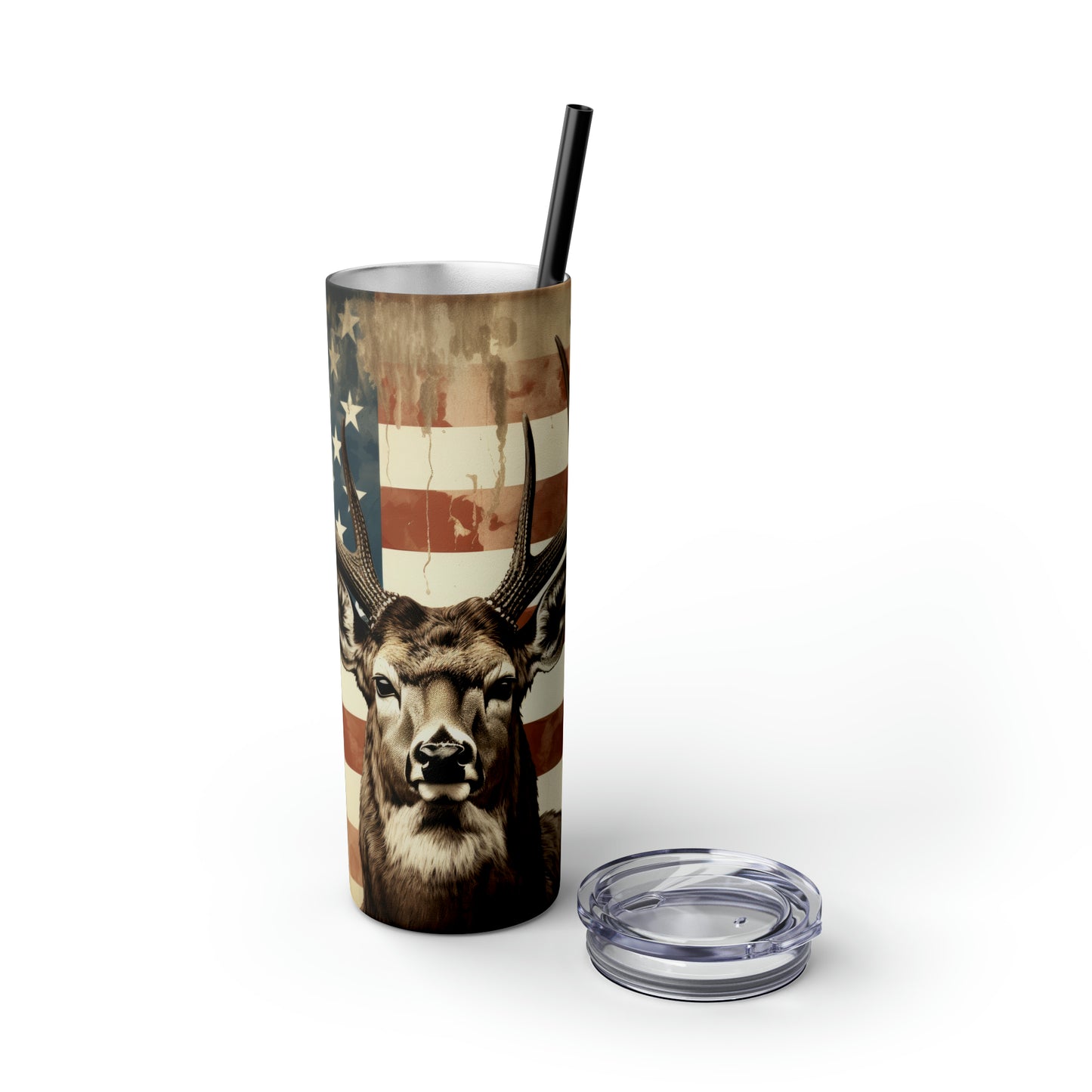 American Deer Hunting Skinny Tumbler with Straw, 20oz