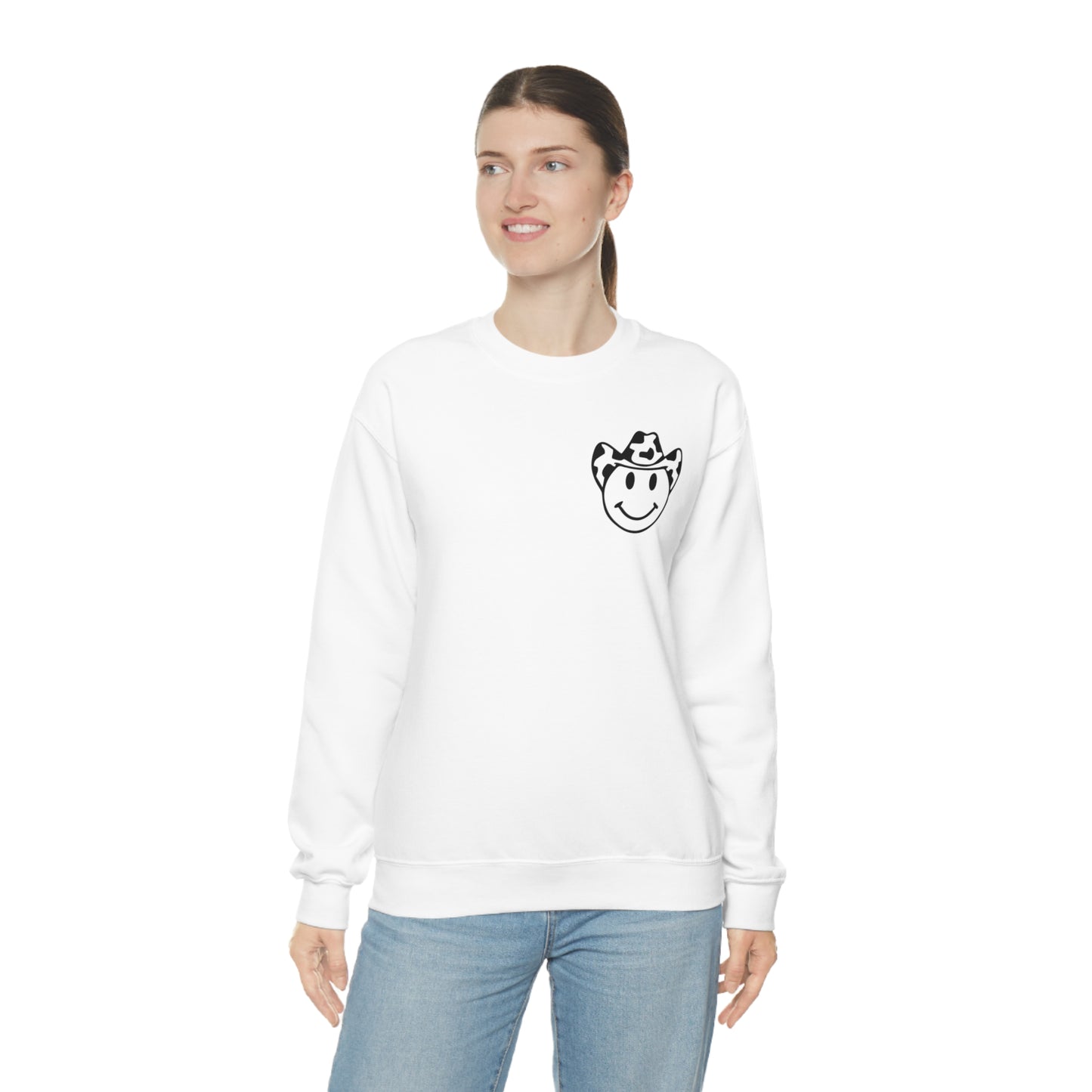 "Smiley Face HOWDY" (Front and Back Design) - Unisex Heavy Blend™ Crewneck Sweatshirt