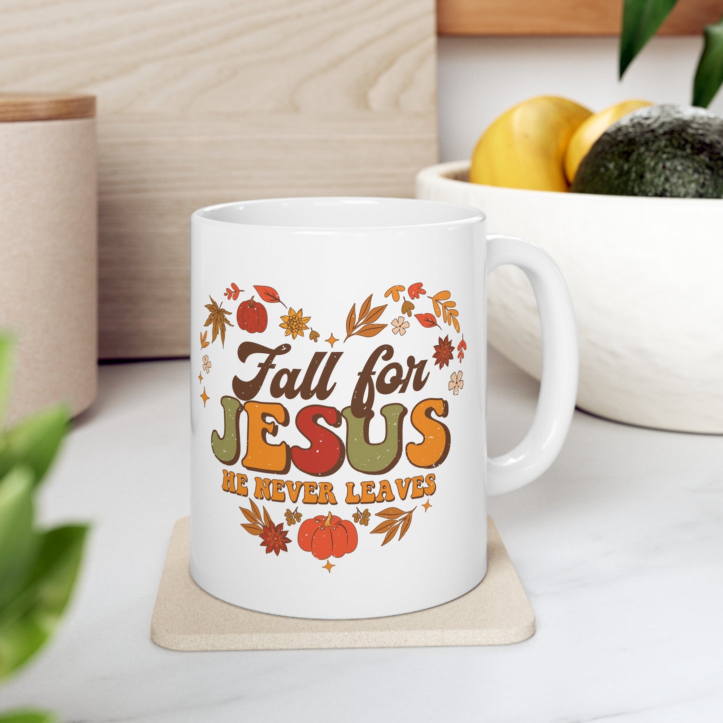 Fall for Jesus Heart Made of Leaves Ceramic Mug 11oz