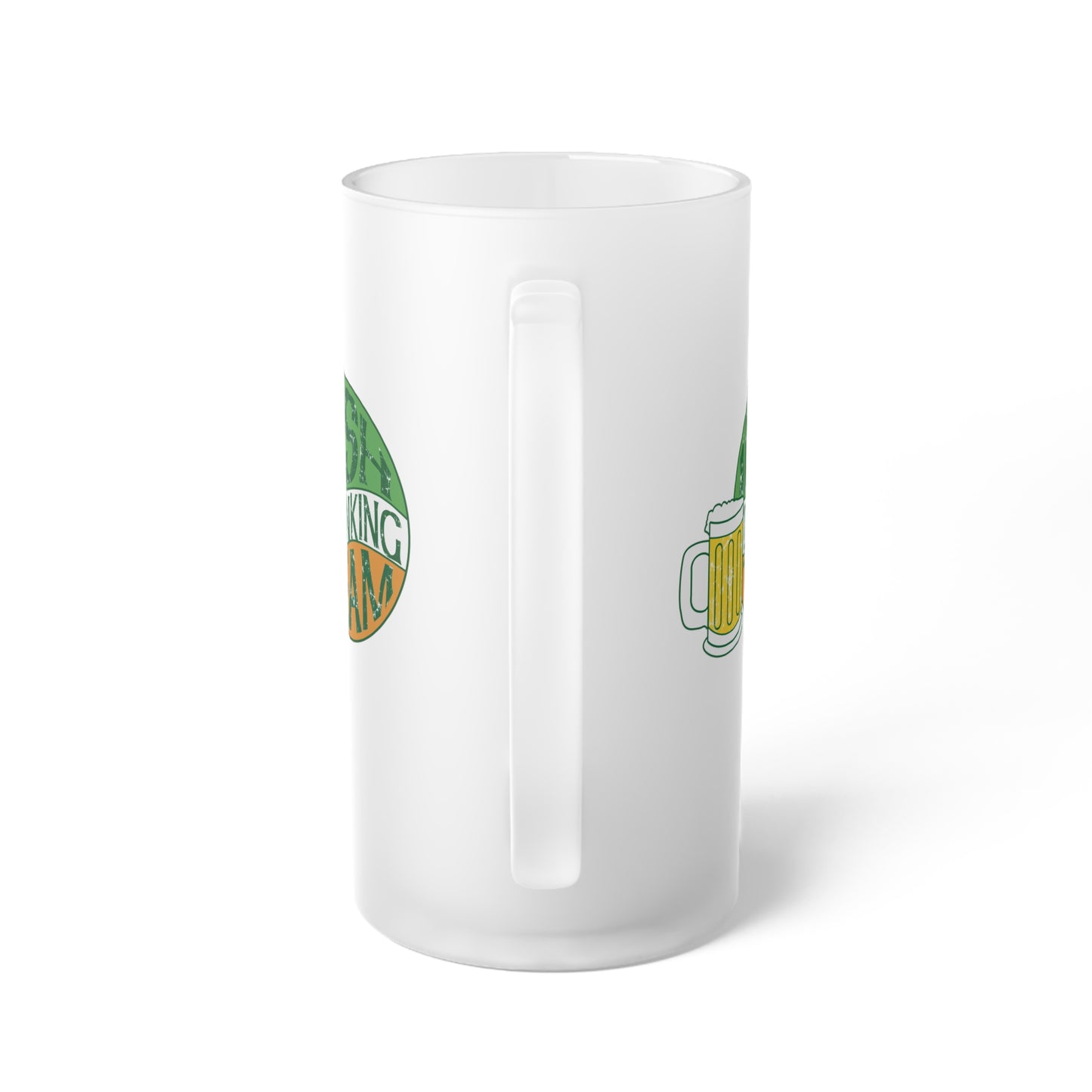 St. Patrick's Irish Drinking Team Shamrock patterned Frosted Glass Beer Mug
