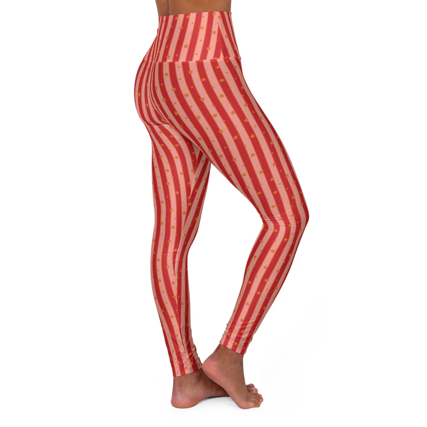 Merry Stripes and Stars Patter Christmas High Waisted White Yoga Leggings