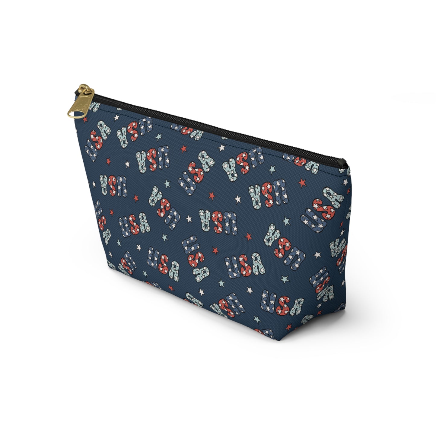 USA America 4th of July USA Stars Red, White and Blue Print Design Accessory Pouch w T-bottom