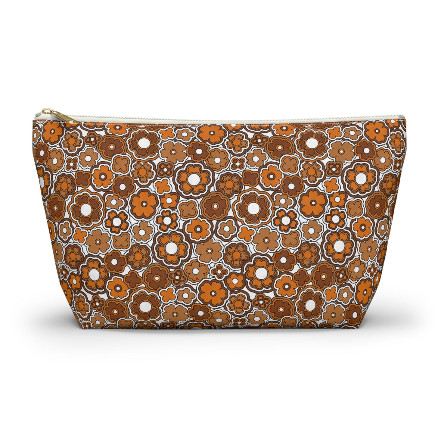 Flower Power Retro Brown Floral Print Design  Accessory Pouch w T-bottom