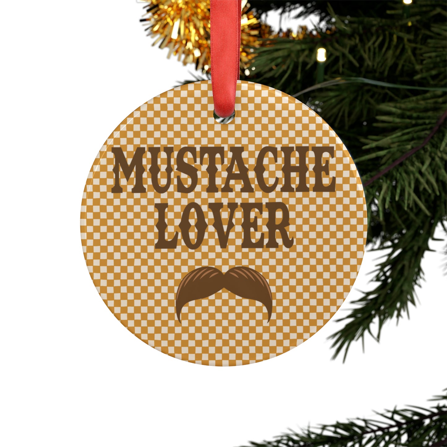 Mustache Lover Ornament with Ribbon