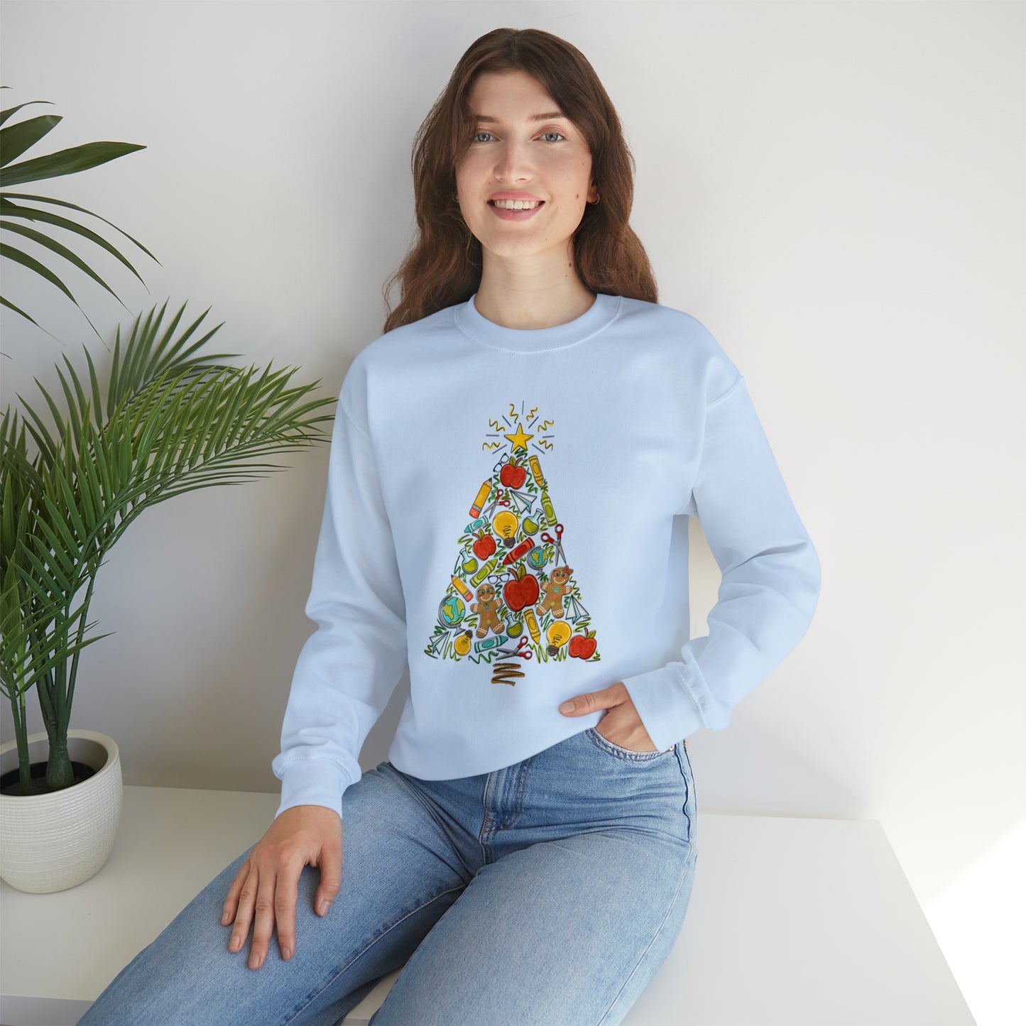 Teacher Supplies Christmas Tree Heavyweight Crewneck Sweatshirt