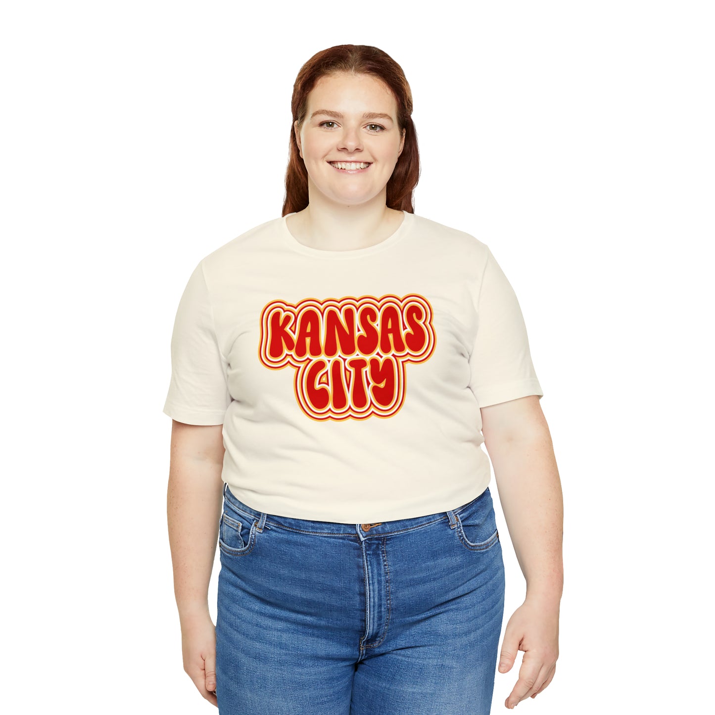 Swift Kelce Football Bubble Font Bella Jersey Short Sleeve Tee (Unisex) - Front and Back Design