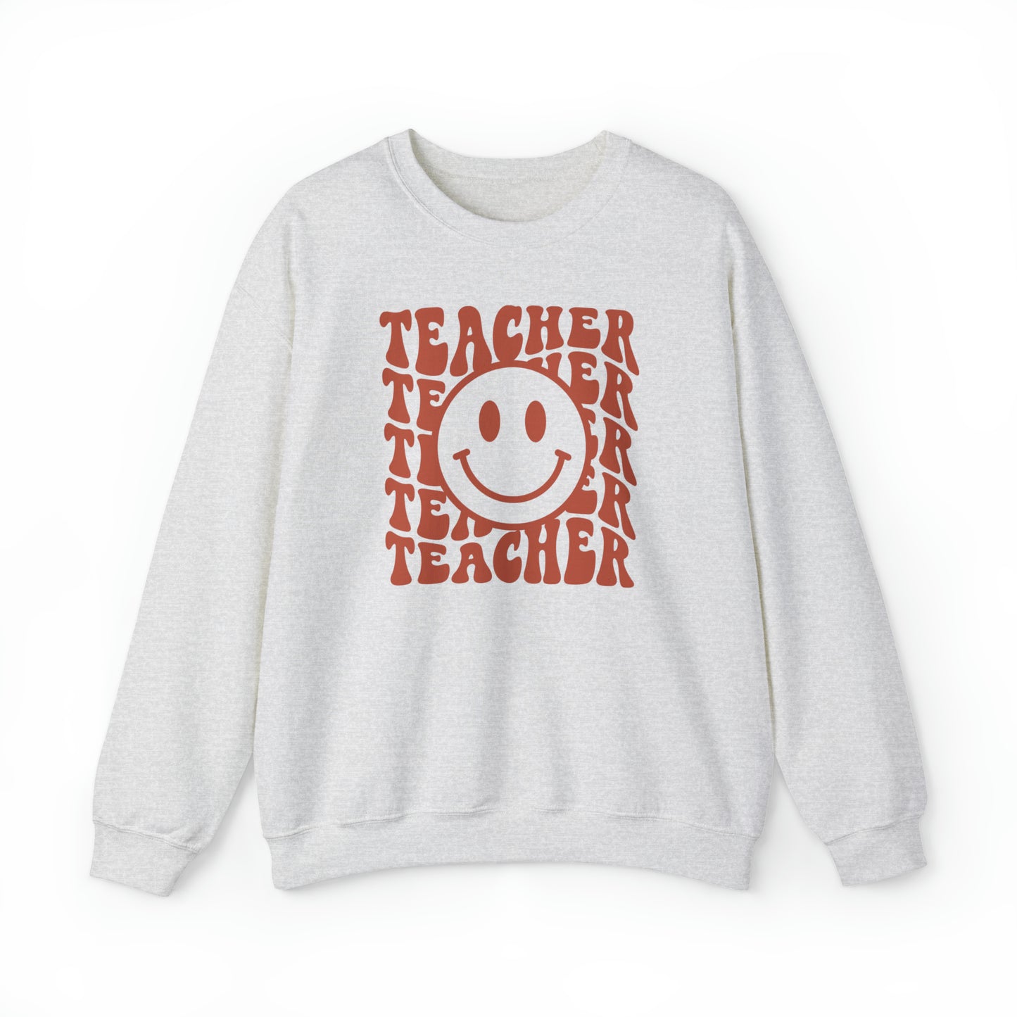 Retro Rust Colored Teacher with Smiley Face Unisex Heavy Blend™ Crewneck Sweatshirt