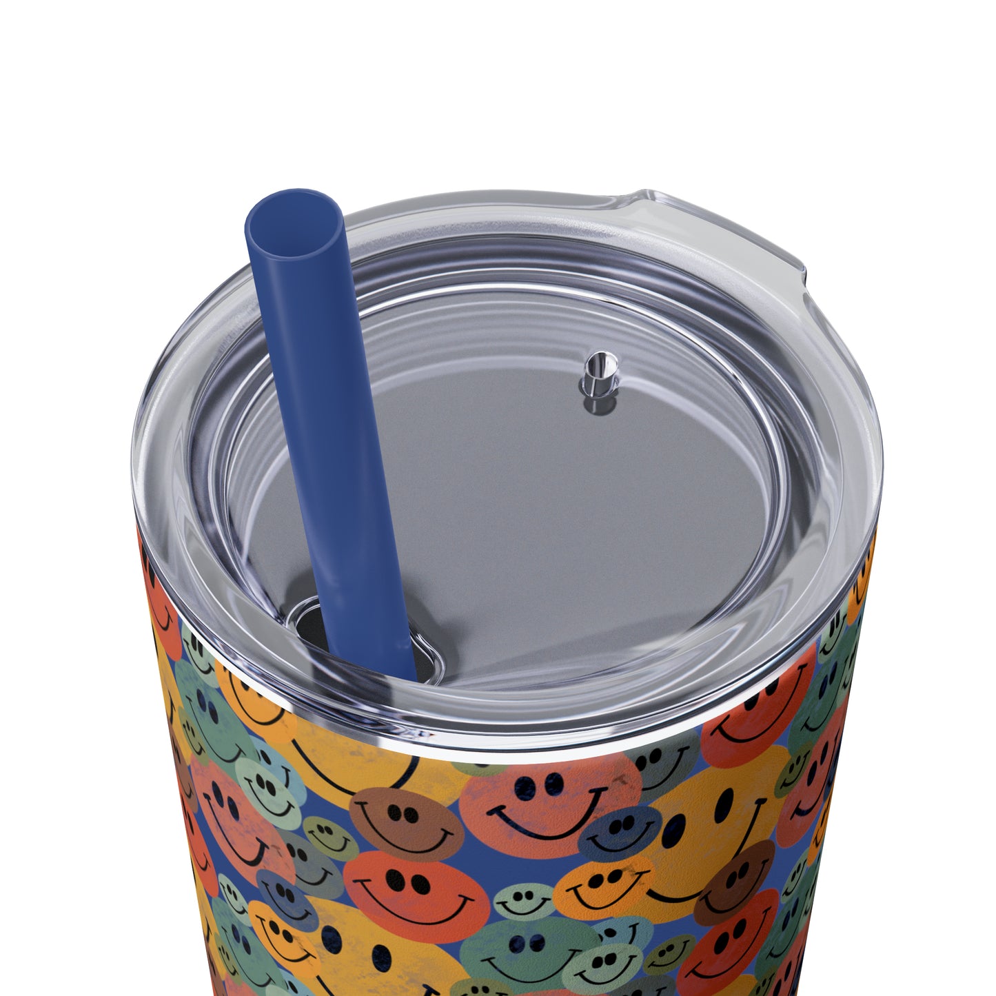 Old School Smiley Face Stickers Patterned Skinny Tumbler with Straw, 20oz