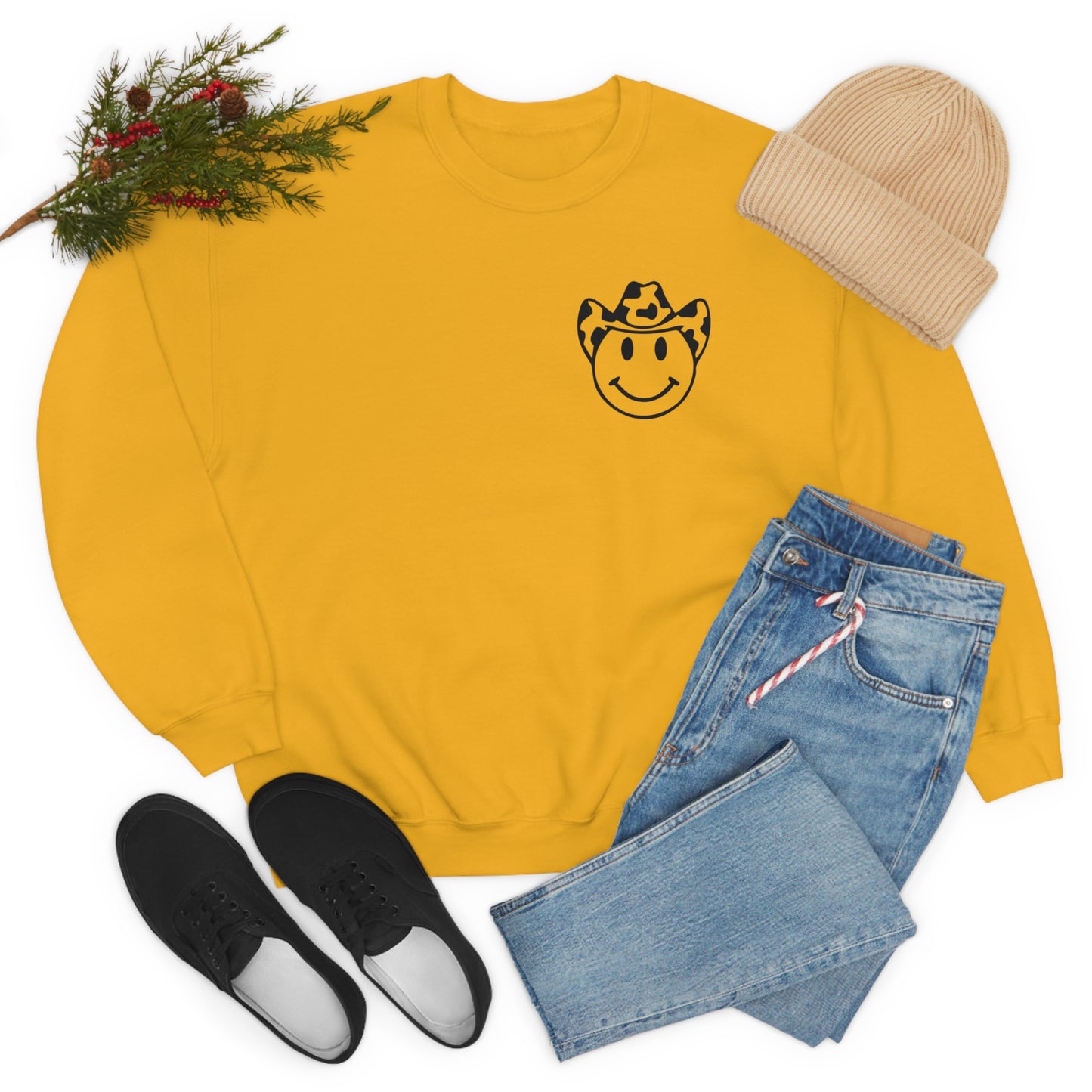 "Smiley Face HOWDY" (Front and Back Design) - Unisex Heavy Blend™ Crewneck Sweatshirt