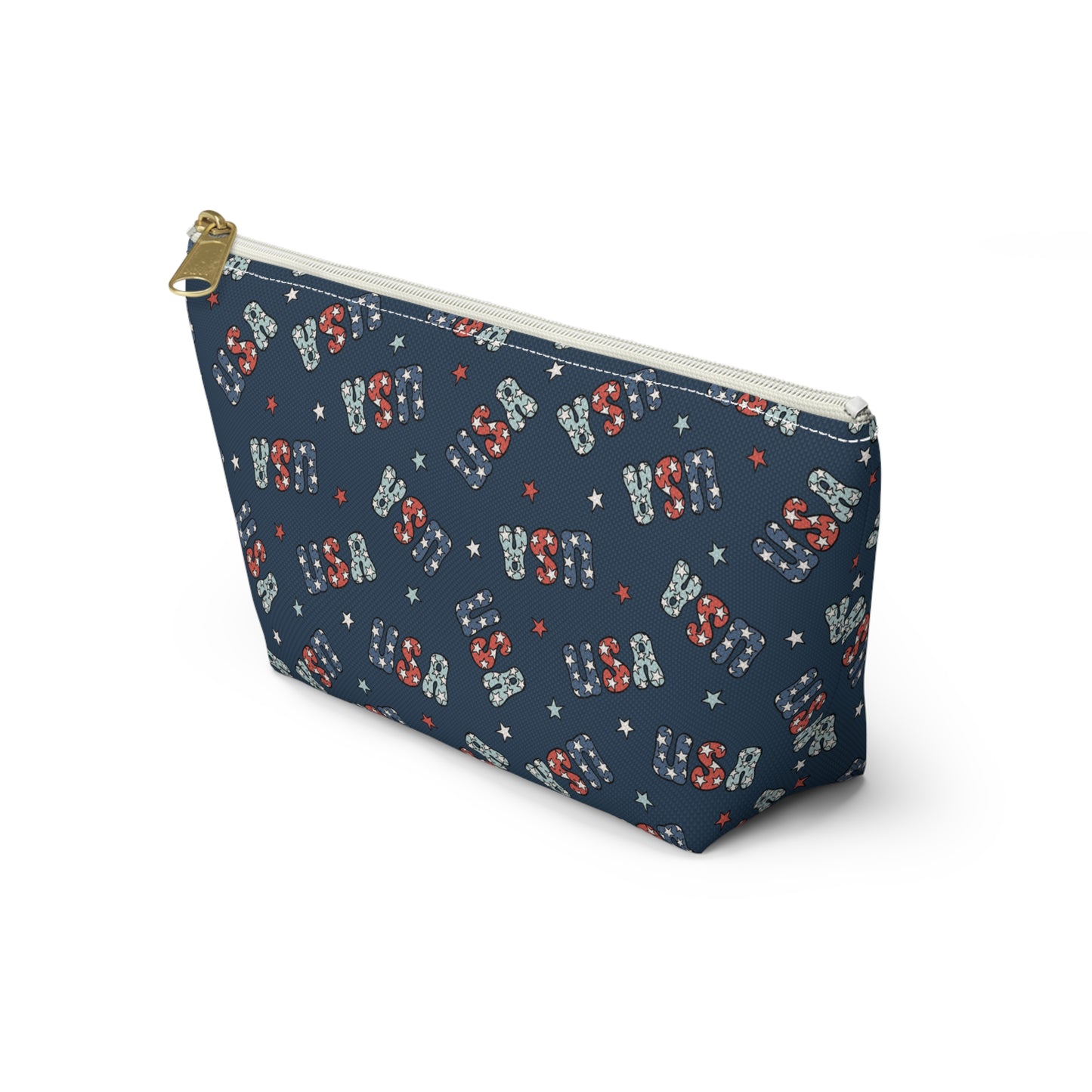 USA America 4th of July USA Stars Red, White and Blue Print Design Accessory Pouch w T-bottom