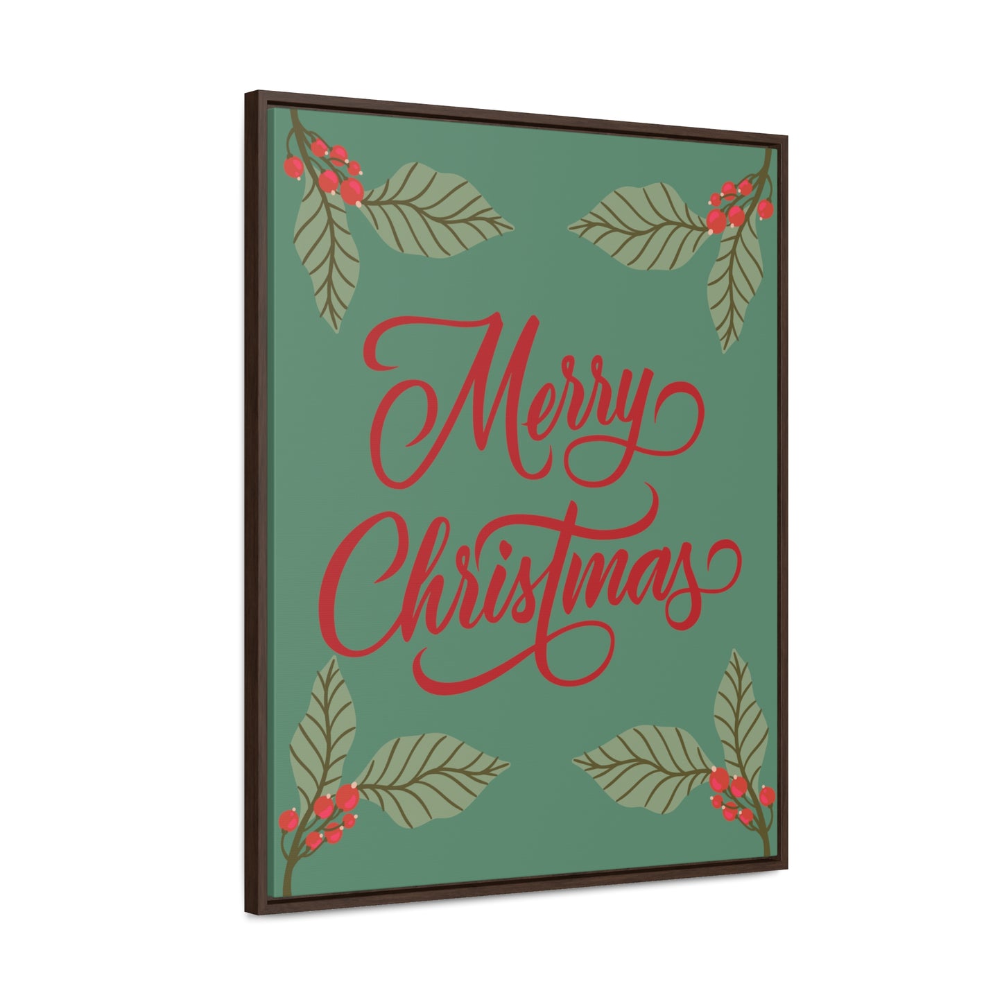Merry Christmas Holly Berry Christmas Leaf Gallery Canvas Wraps, Vertical Frame