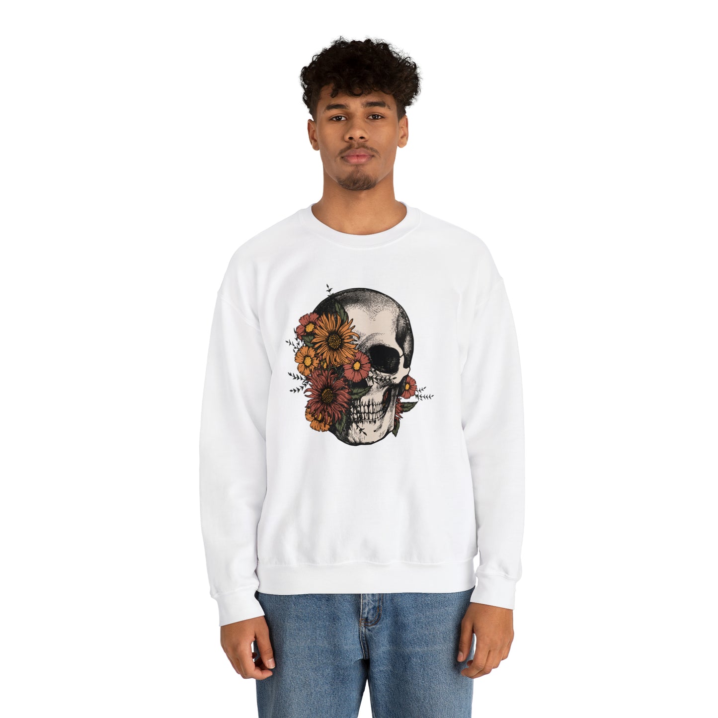 Boho Skeleton Fall Halloween Retro Warm Colored Unisex Heavy Blend™ Crewneck Sweatshirt