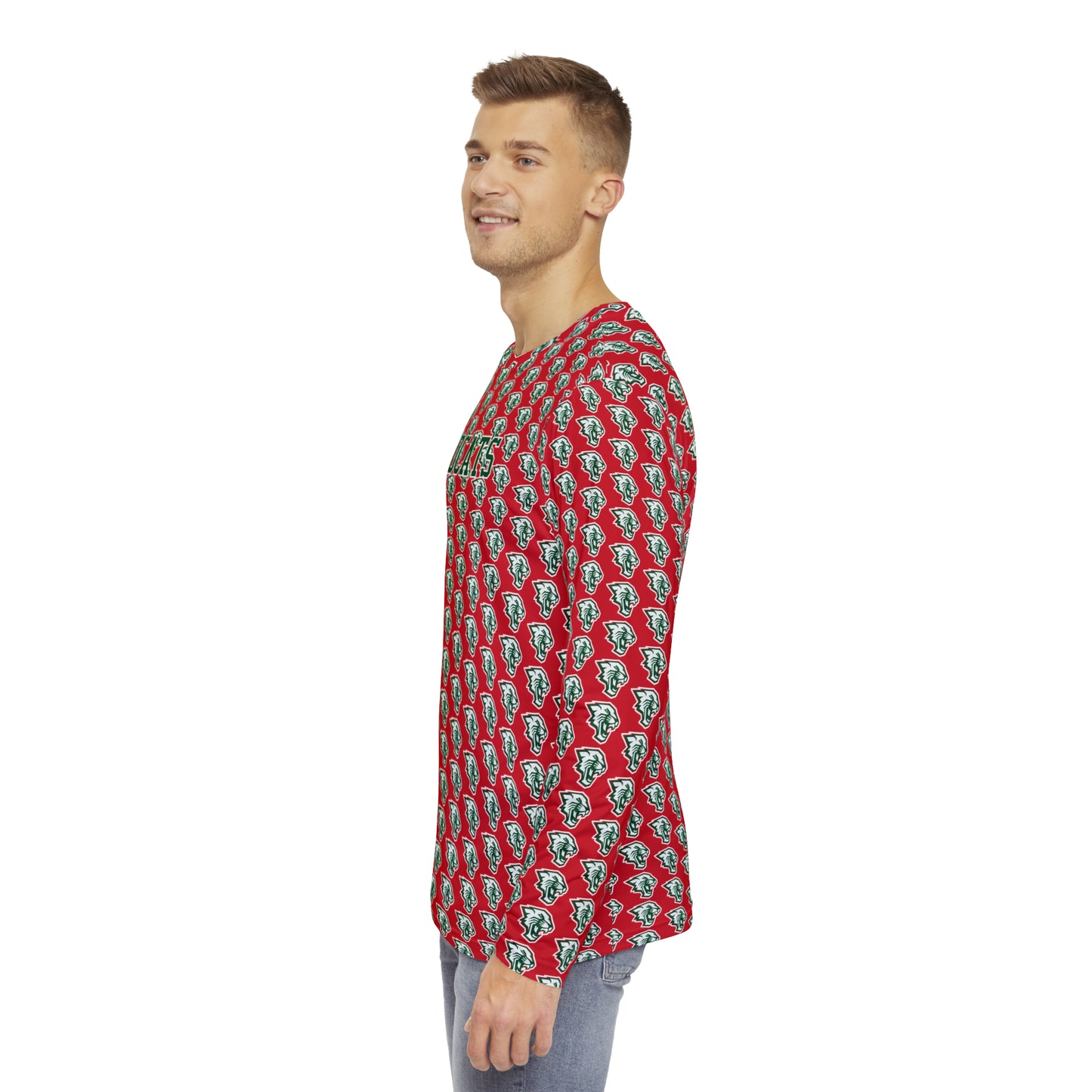 Salem Wildcats Pattern Men's Long Sleeve Shirt - Red