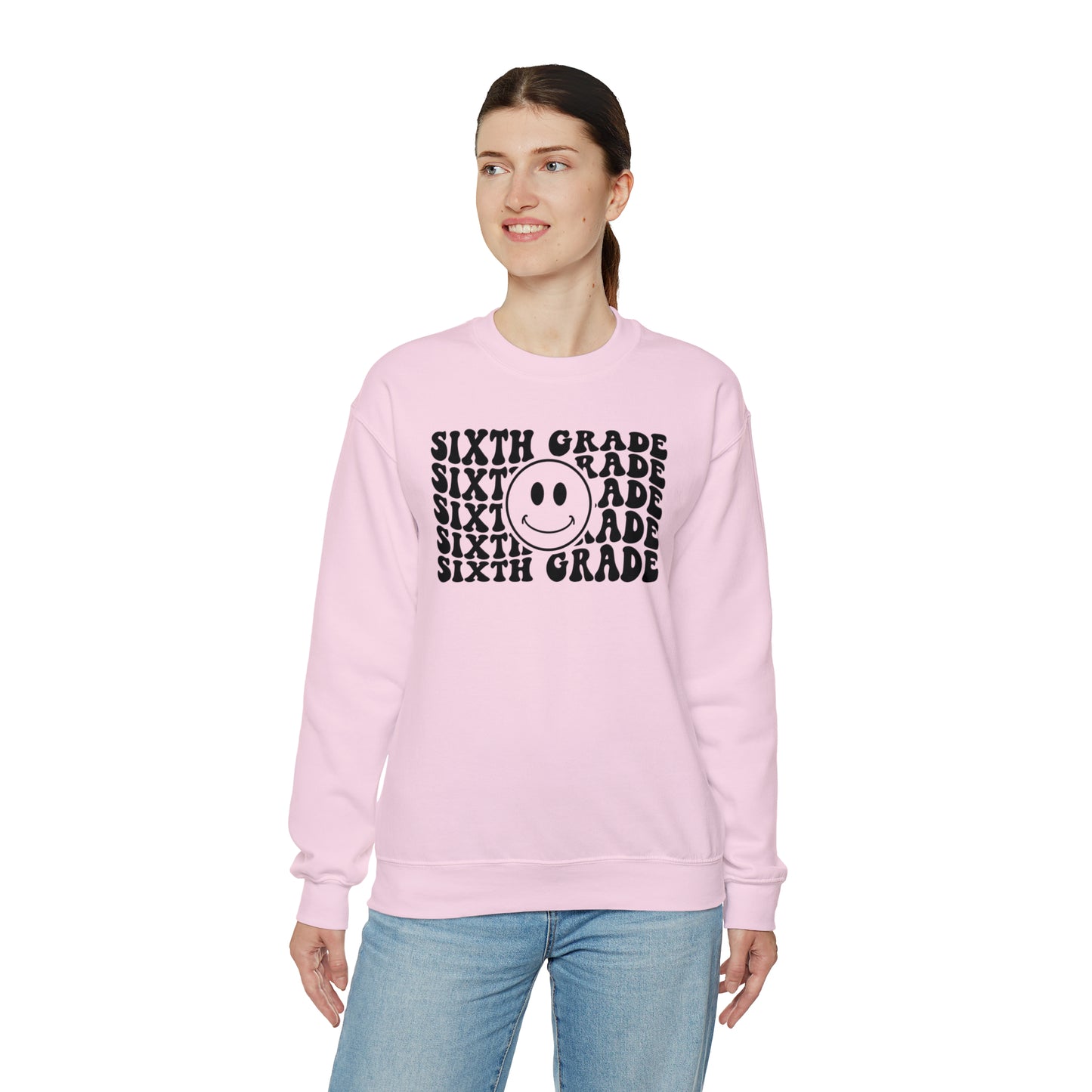 6th Grade Smiley Face Black Logo Unisex Heavy Blend™ Crewneck Sweatshirt