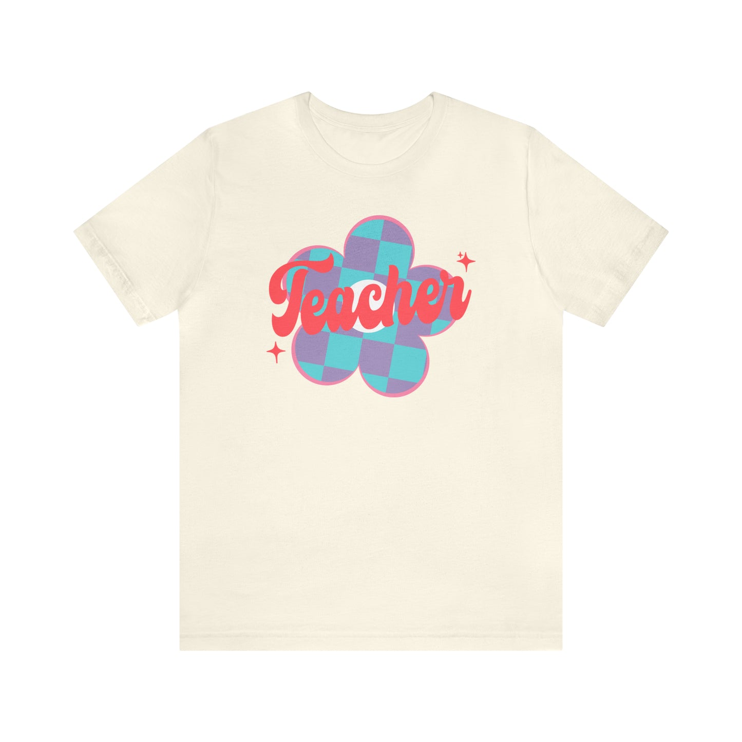 Purple and Blue Plaid Daisey Teacher T-Shirt