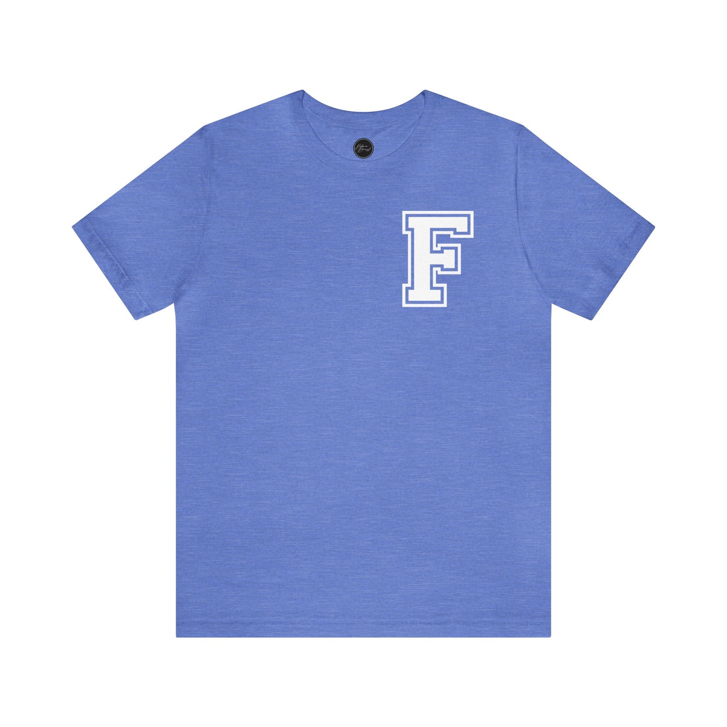 Front and Back Design - Varsity F Vertical Freeburg Midgets Logo Bella Jersey Short Sleeve Tee (Unisex)