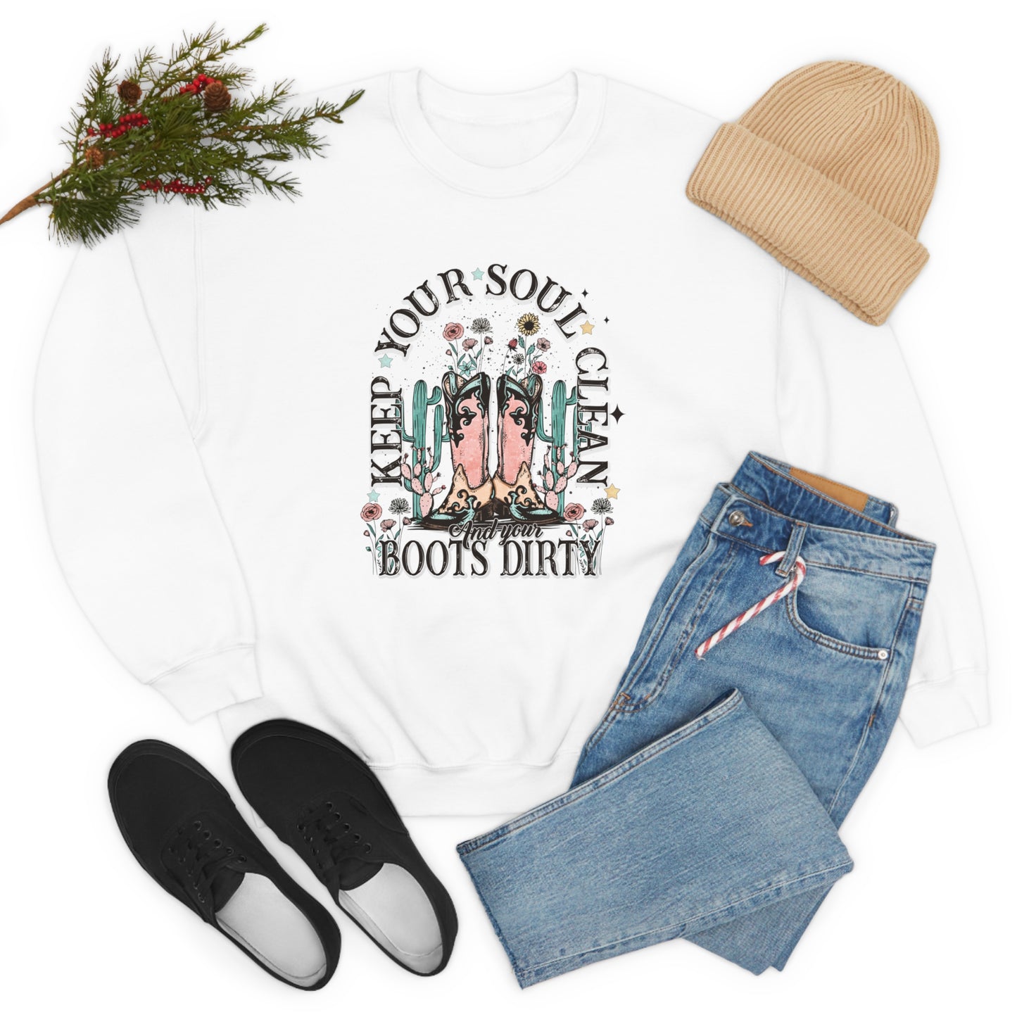 "Keep Your Soul Clean and Your Boots Dirty" - Unisex Heavy Blend™ Crewneck Sweatshirt
