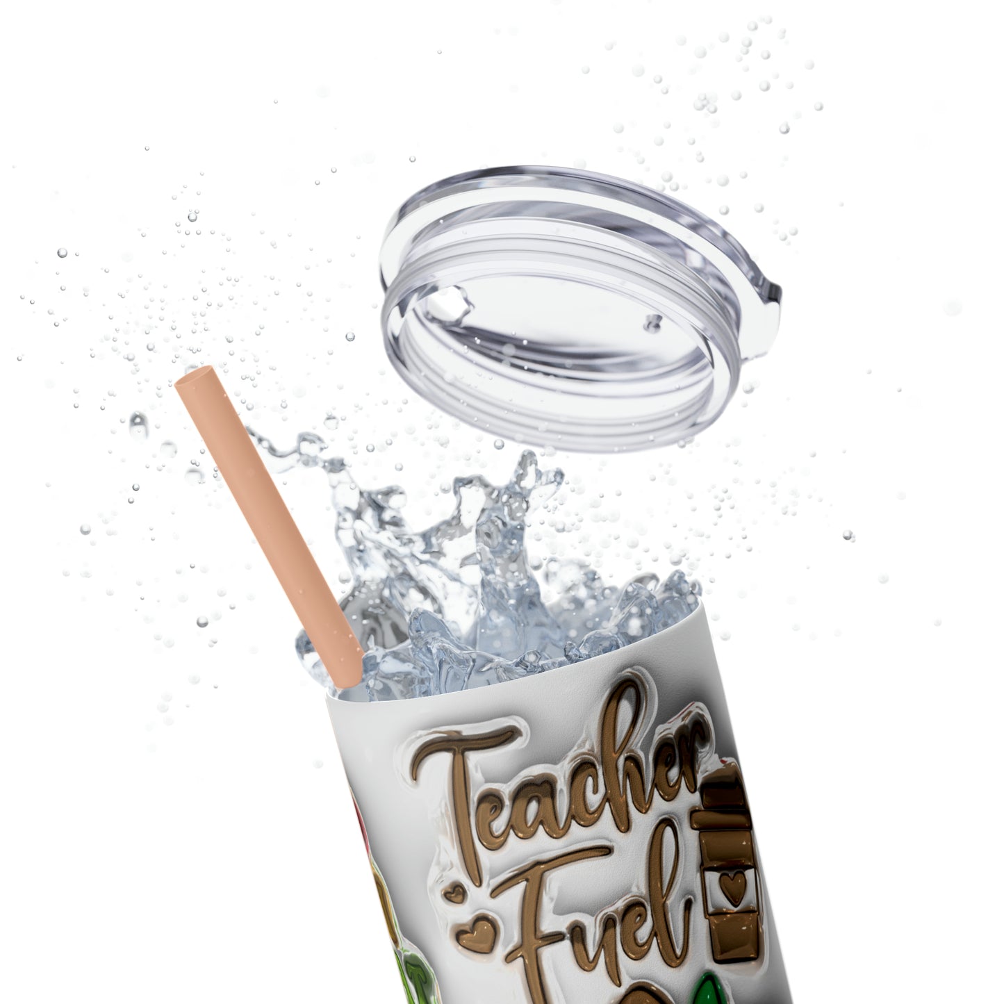 A+ Teacher Quotes Collage Skinny Tumbler with Straw, 20oz
