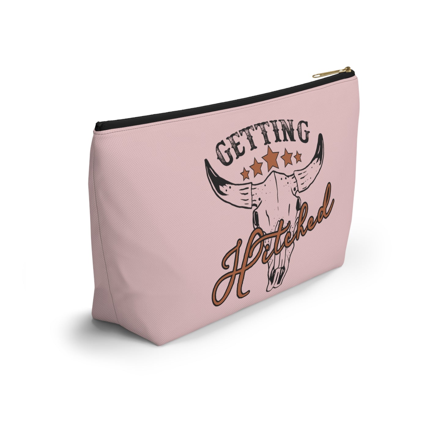 Rustic Country Light Pink Getting Hitched Print Design Accessory Pouch w T-bottom