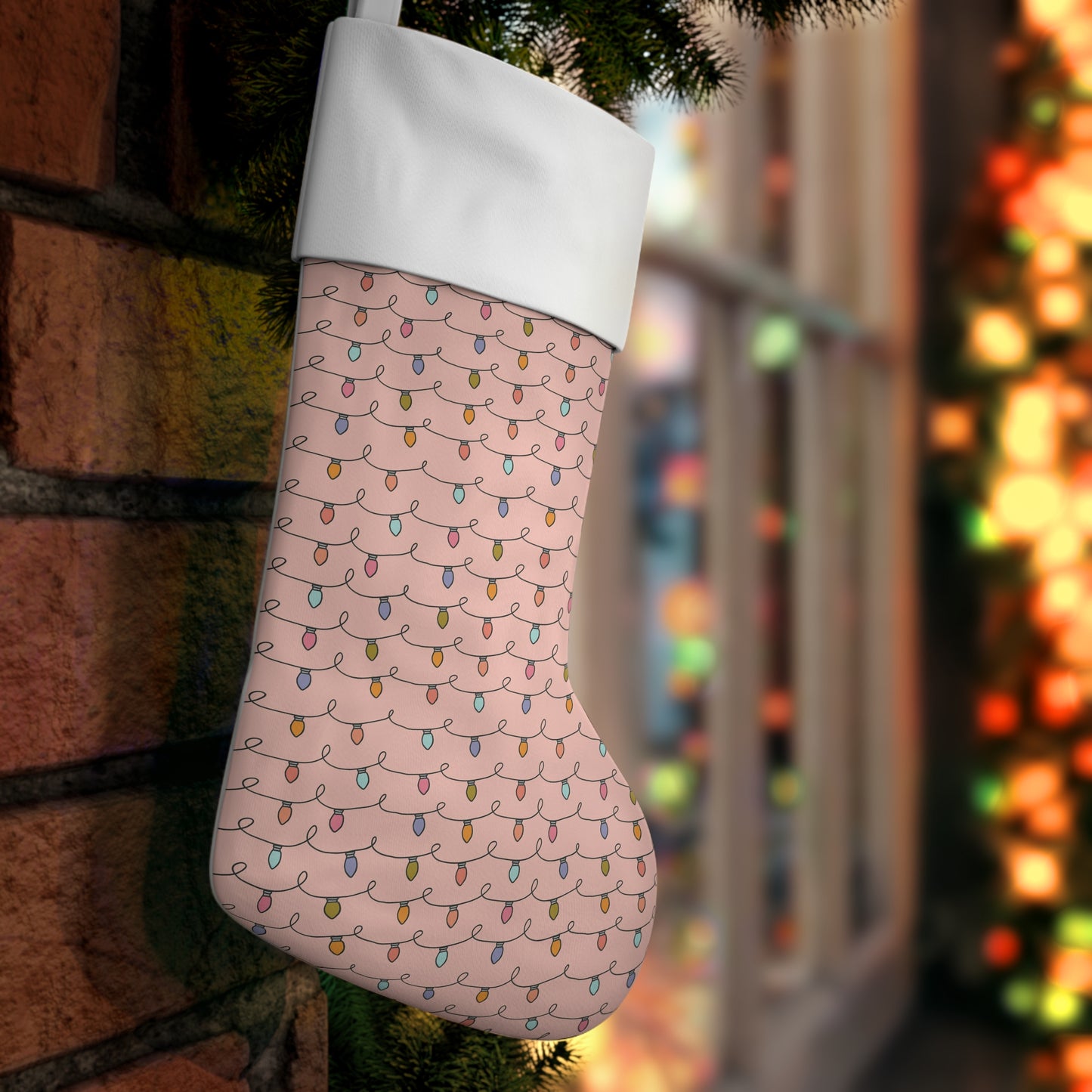 Pink Christmas Lights Holiday Stocking