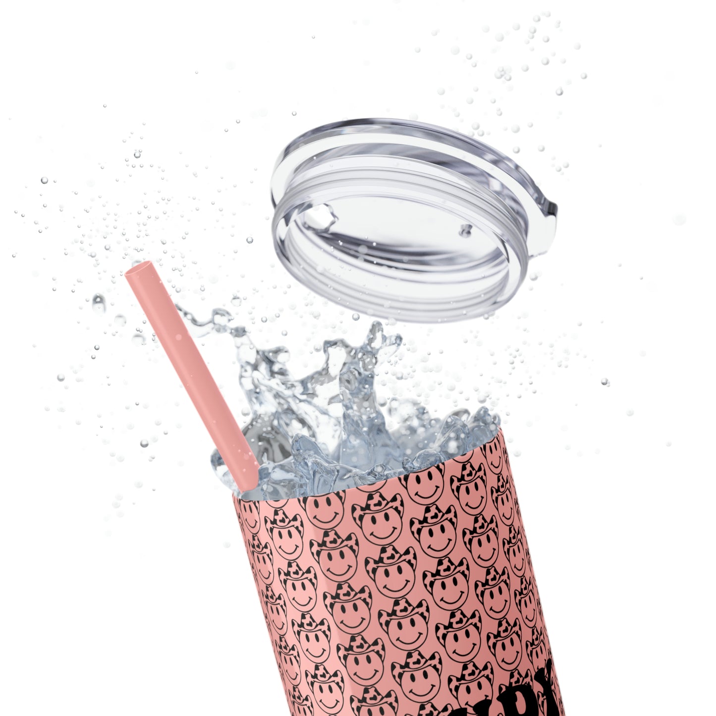Howdy Howdy Howdy Smiley Face with Cowboy Hat Skinny Tumbler with Straw, 20oz
