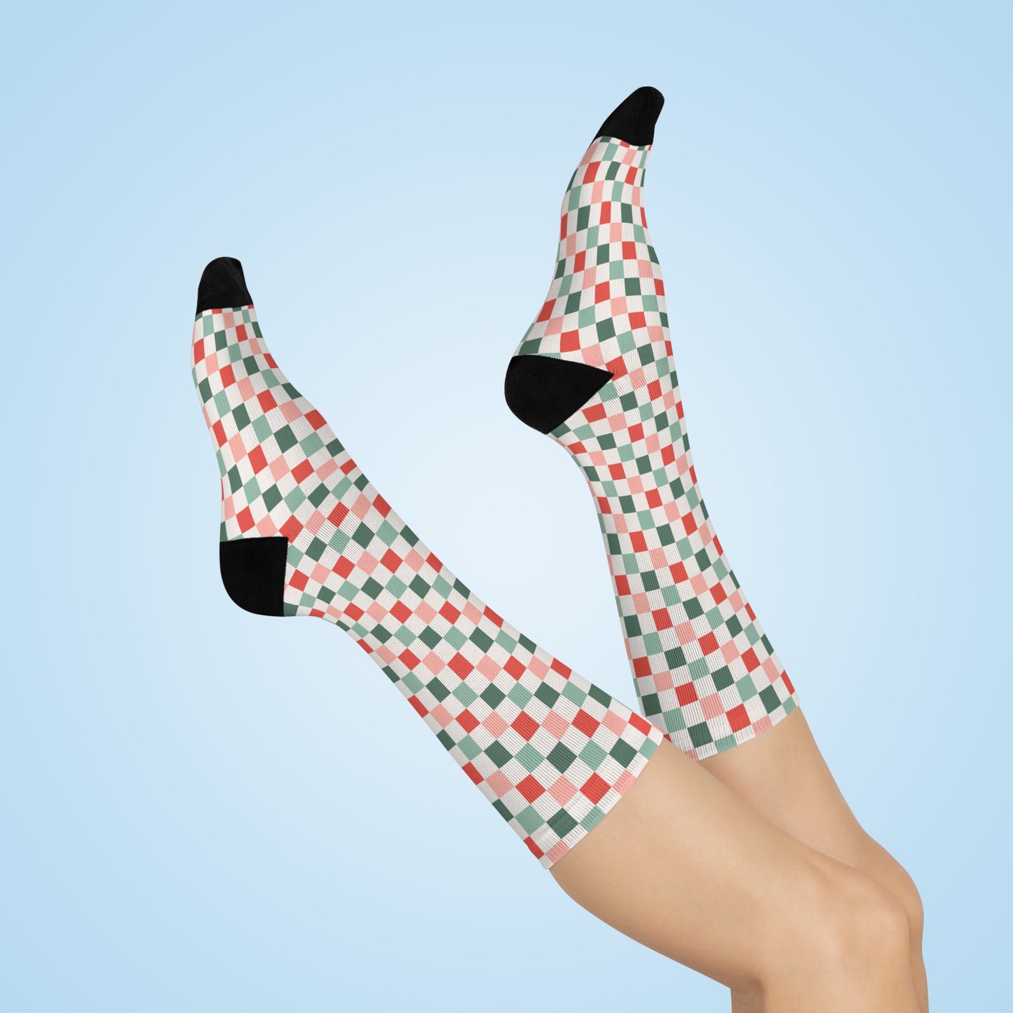 Christmas Checkered Cushioned Crew Socks - White