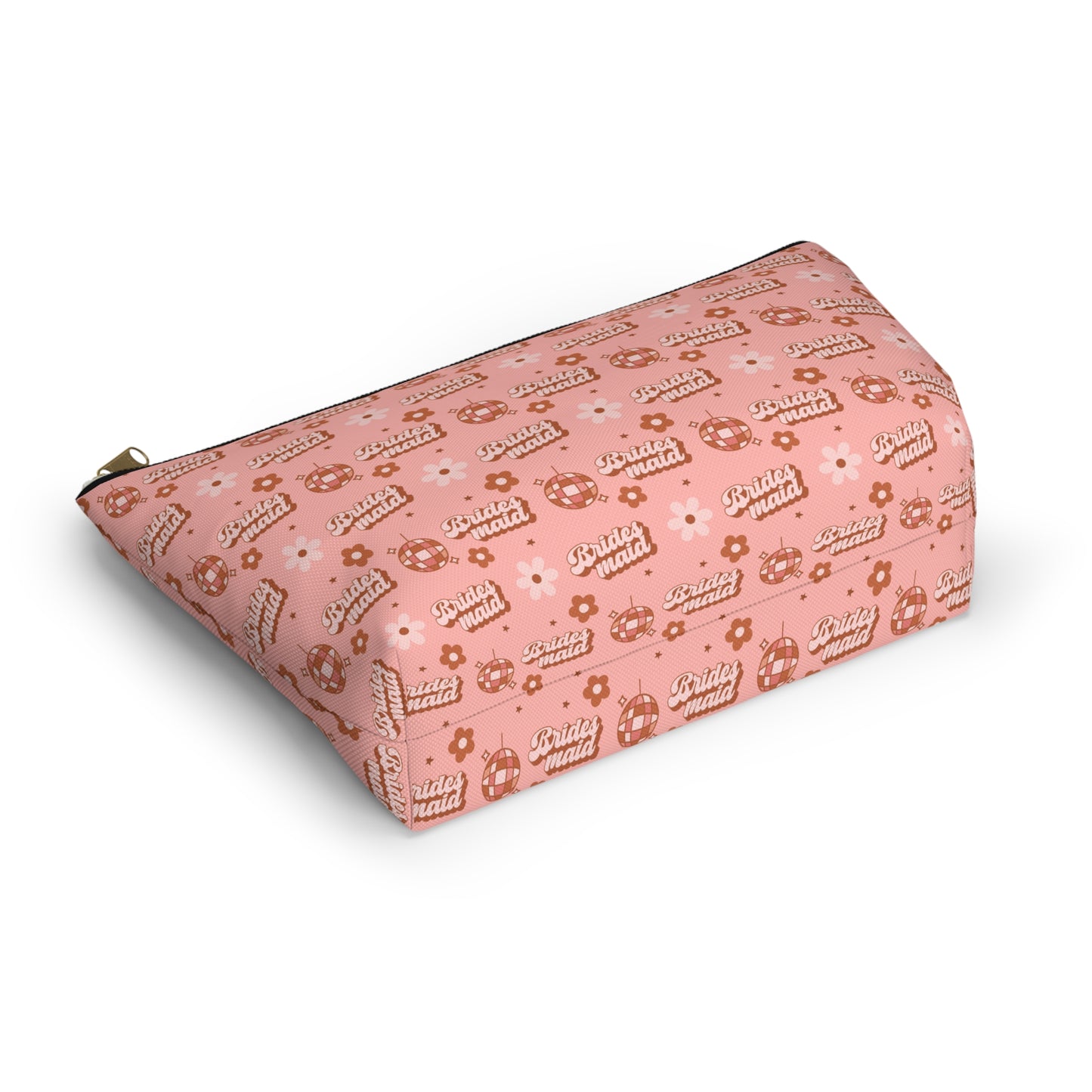 Retro Bridesmaid Pink Disco Ball Print Design Accessory Pouch w T-bottom