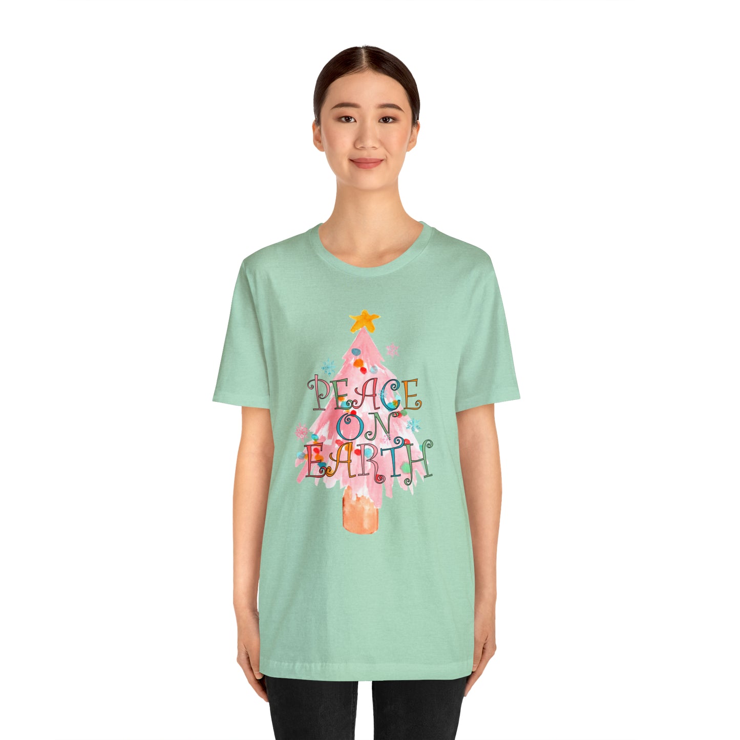 Peace on Earth Christmas/ Holiday Bella Jersey Short Sleeve Tee (Unisex)