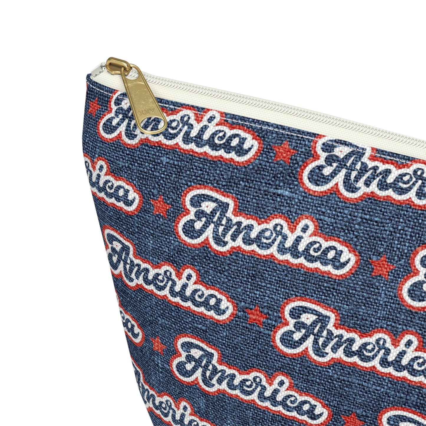 USA Retro American Red and Blue Linen Print Design Accessory Pouch w T-bottom